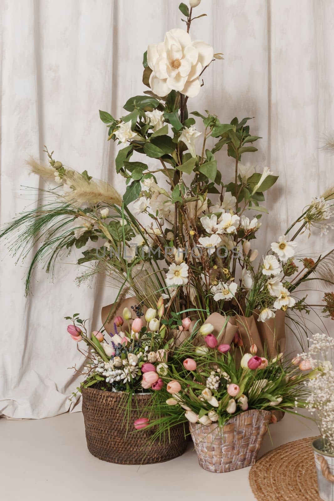 Interior floral Easter composition. The concept of home decoration for the Happy Easter holiday