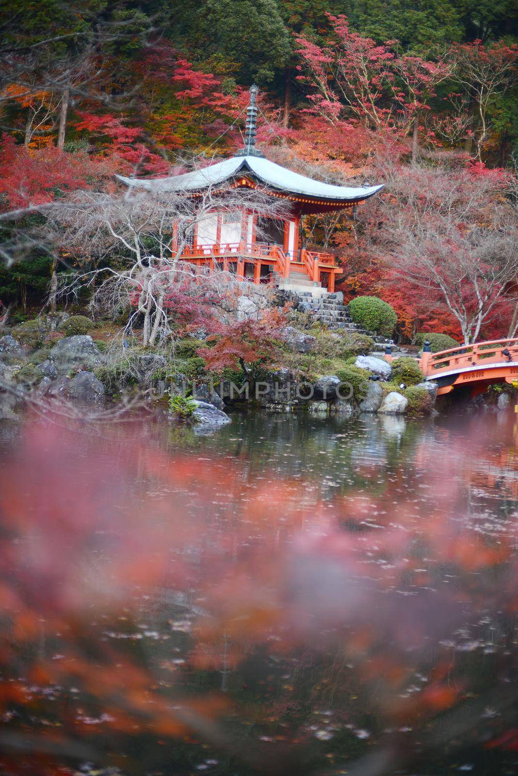 japanese building in Daigoji temple in kyoto with autumn scene