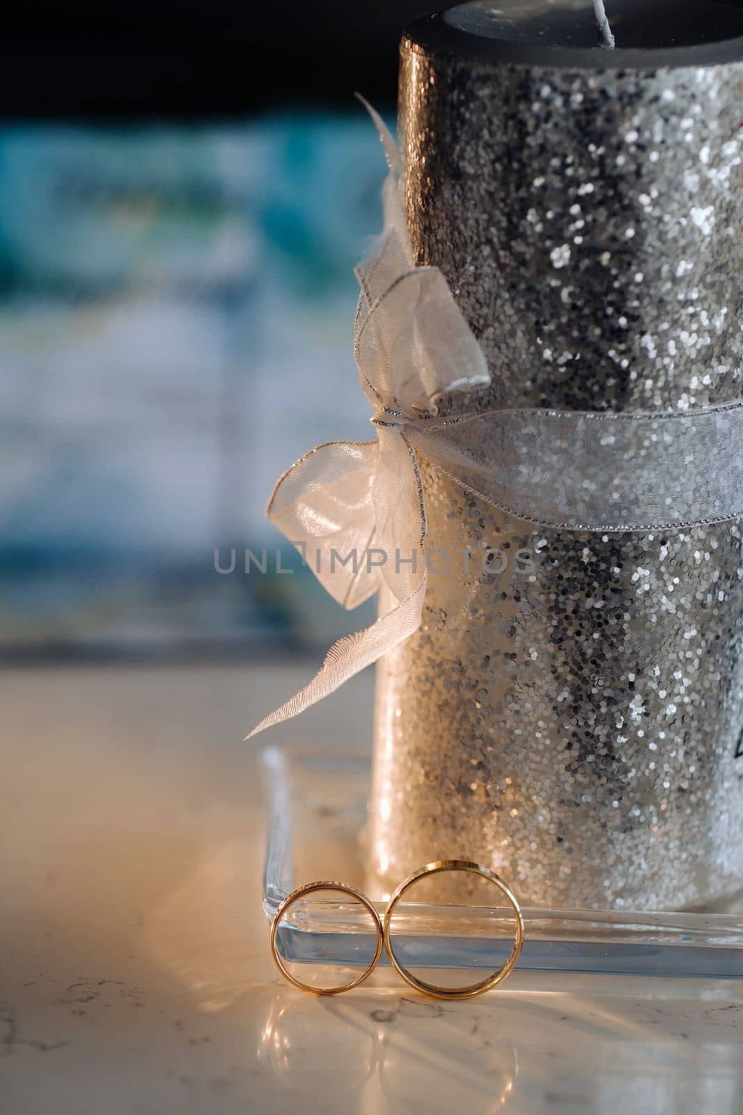 Designer wedding rings lying on the surface. Two wedding rings.