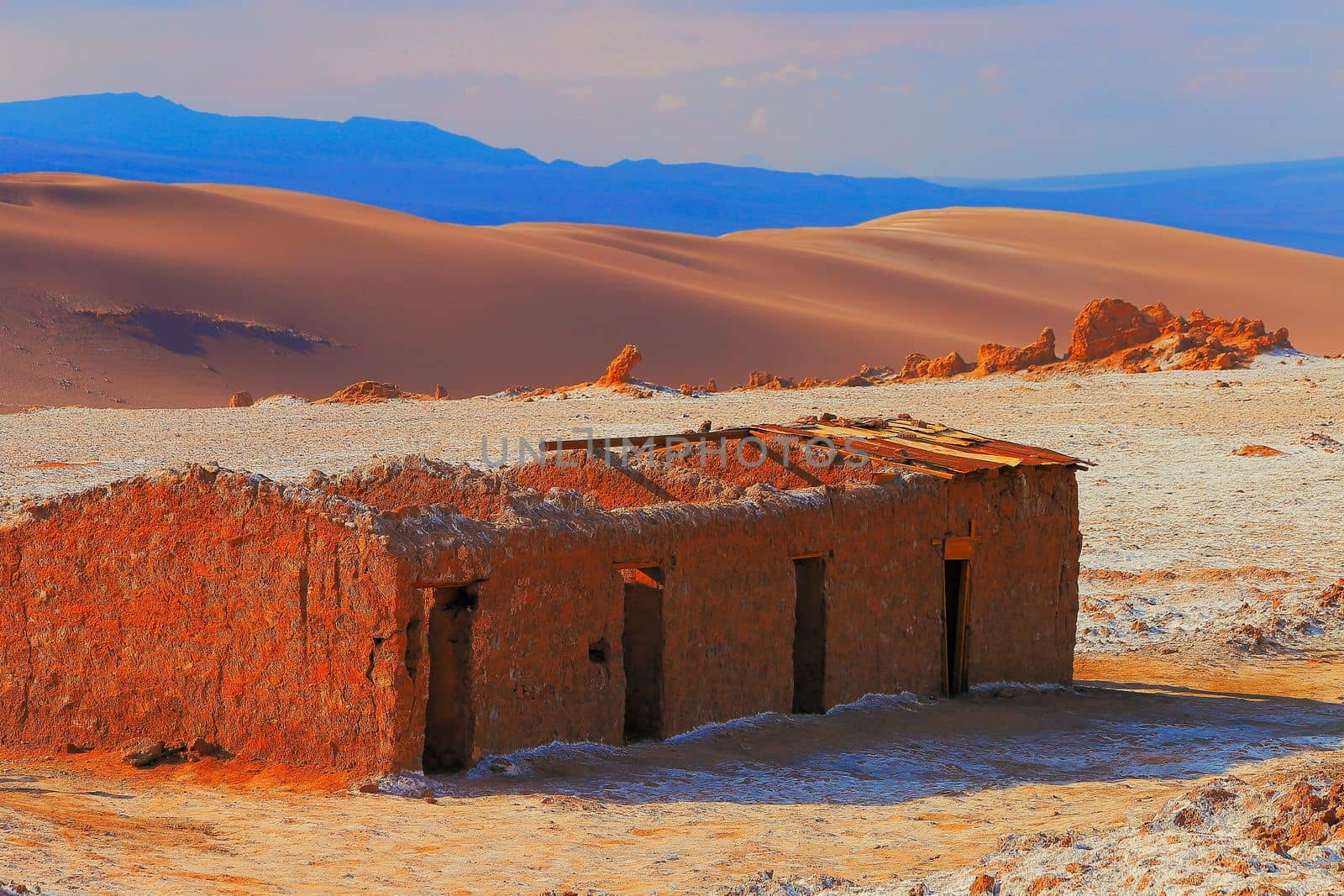 Old ruined mining house, abandoned building in Valle de La luna, Atacama Desert , Chile