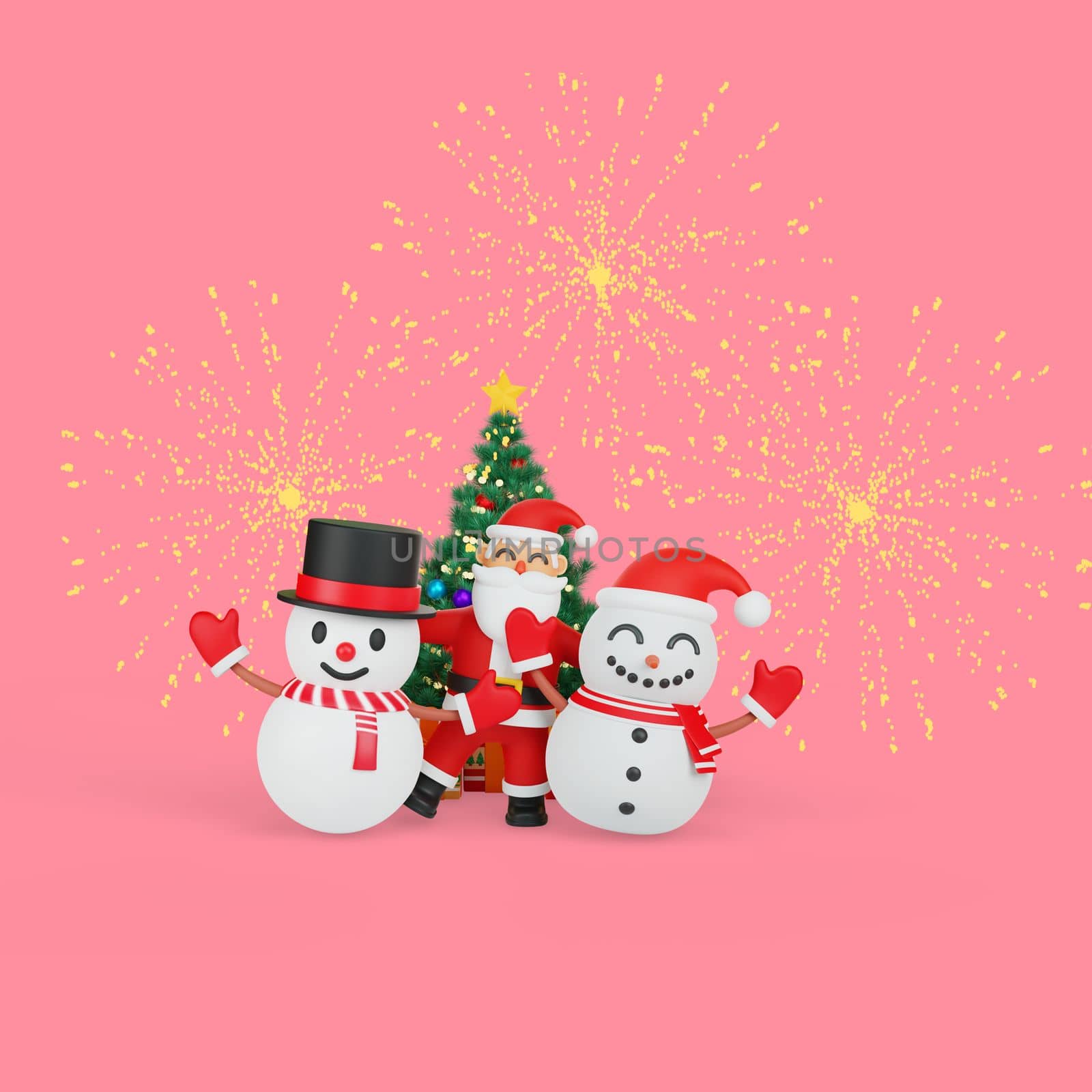 3d rendering of santa dancing with snowman by Rahmat_Djayusman