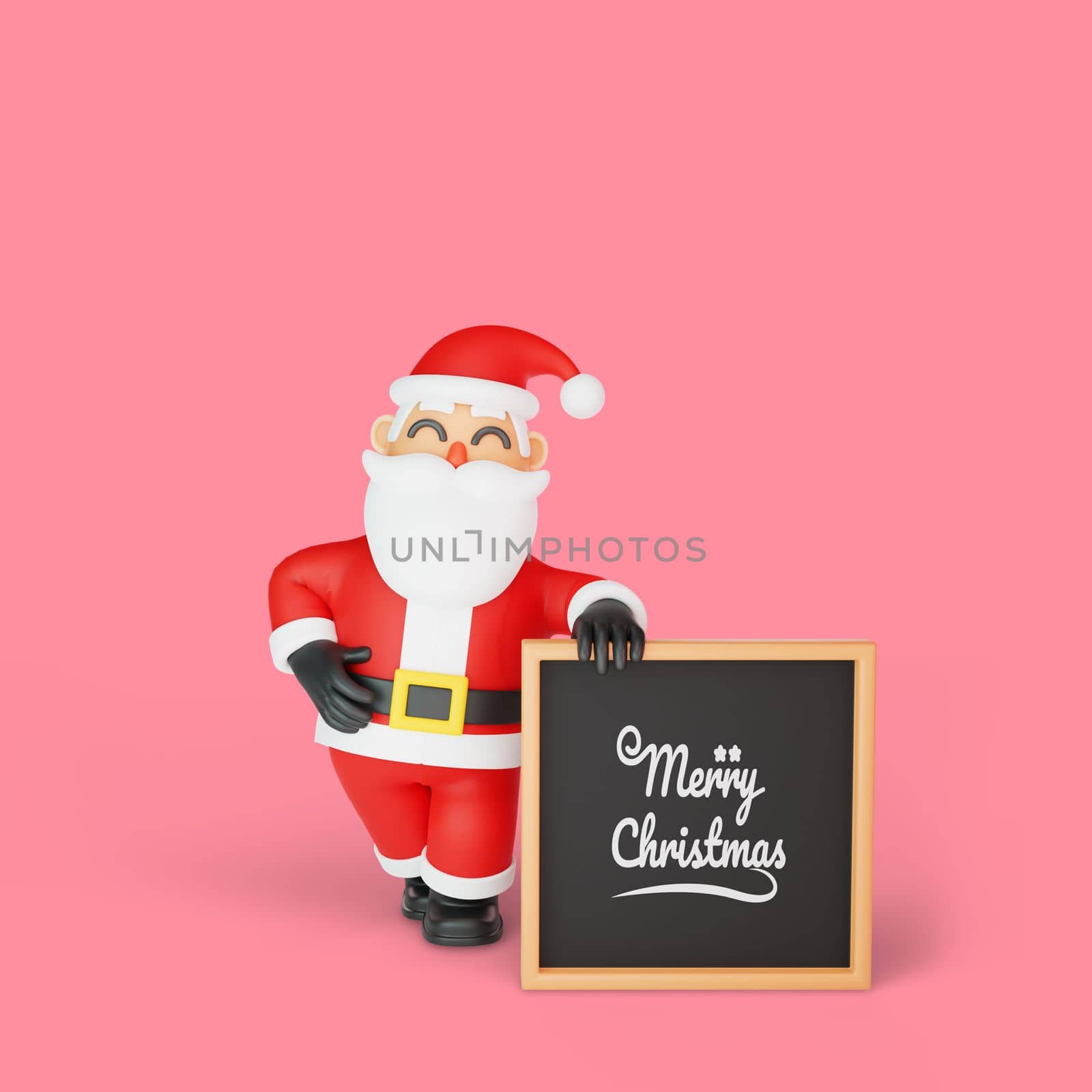 3d rendering of santa pose with merry christmas signboard by Rahmat_Djayusman