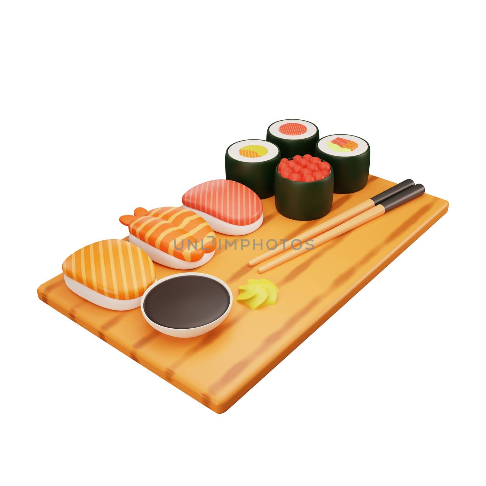 3d rendering of sushi fast food icon