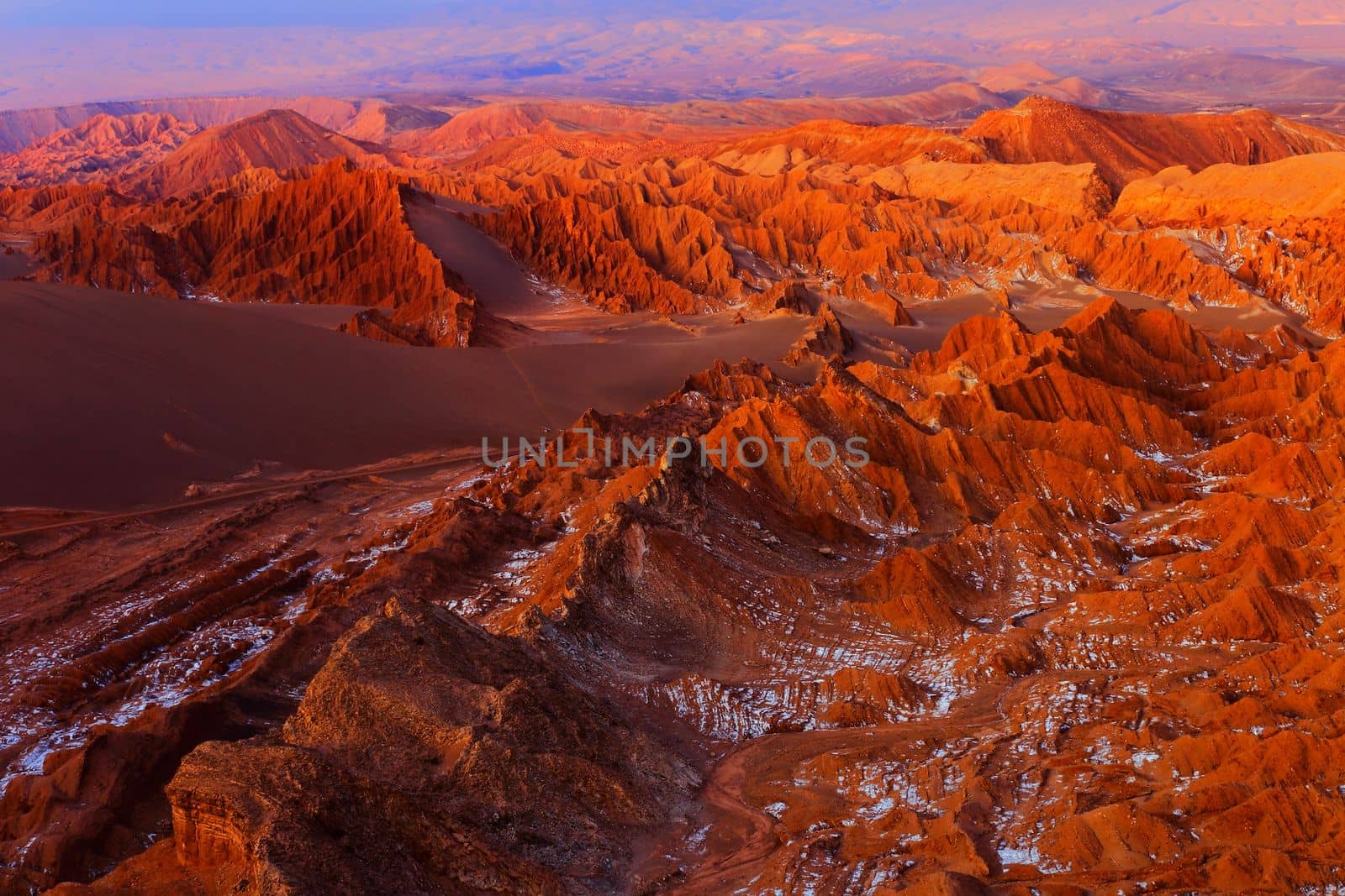 Valley of the Moon at Sunset, Atacama Desert dramatic landscape, Chile, South America