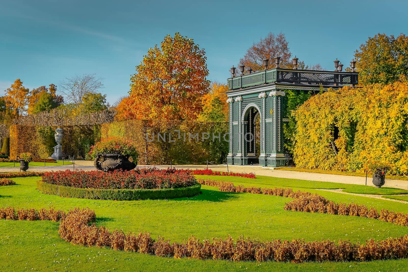 Autumn foliage colors in Vienna public park landscape, Austria