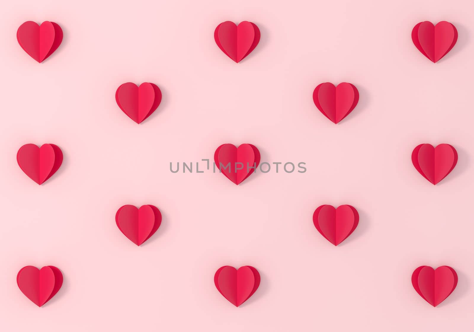 Origami red heart symbols on pink background. by ImagesRouges