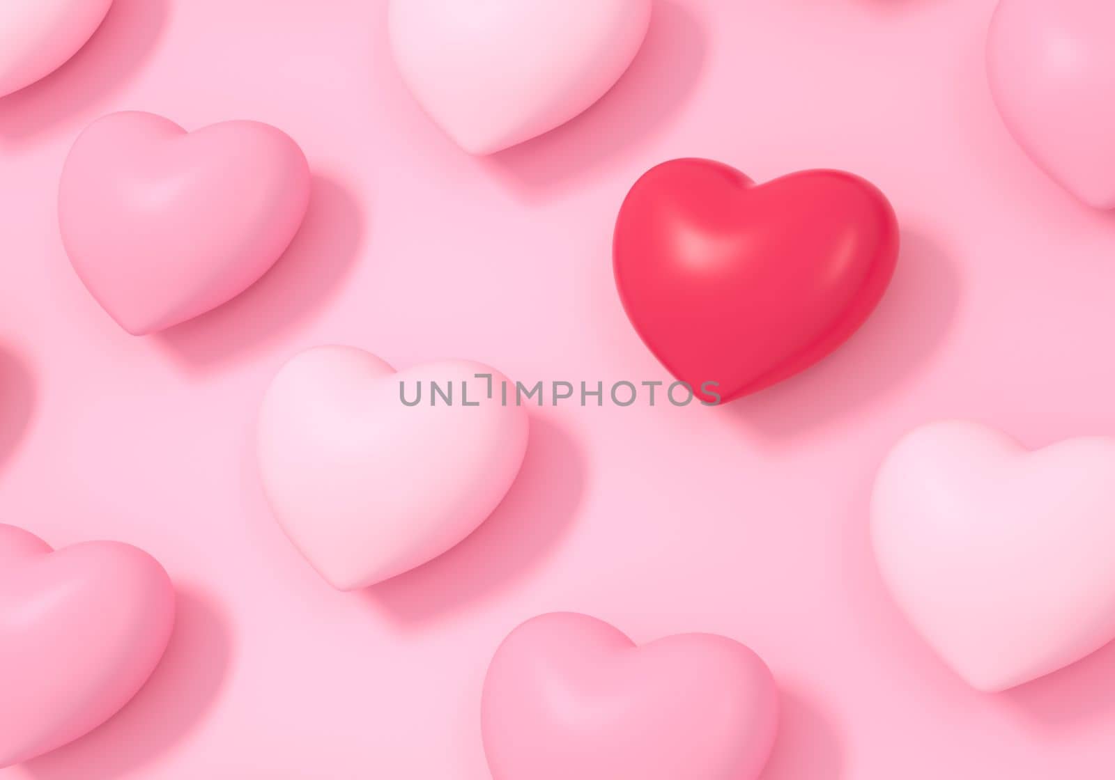 Hearts seamless pattern on pink background for Happy Mother's or Valentine's Day greeting card design. 3D Illustration.