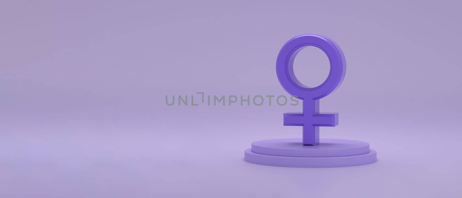 Venus or Female gender symbols on a podium on panoramic purple background. 3D rendering.
