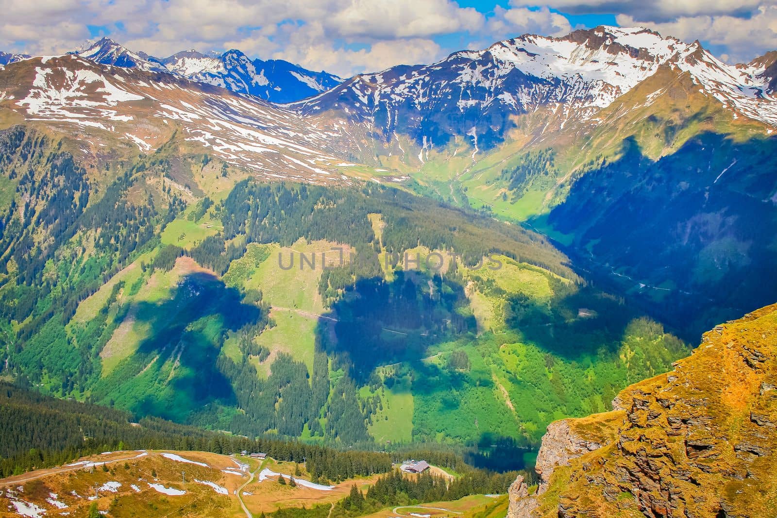 Austrian Tyrol Stubnerkogel alps above Bad Gastein and Hohe Tauern range at springtime, Austria