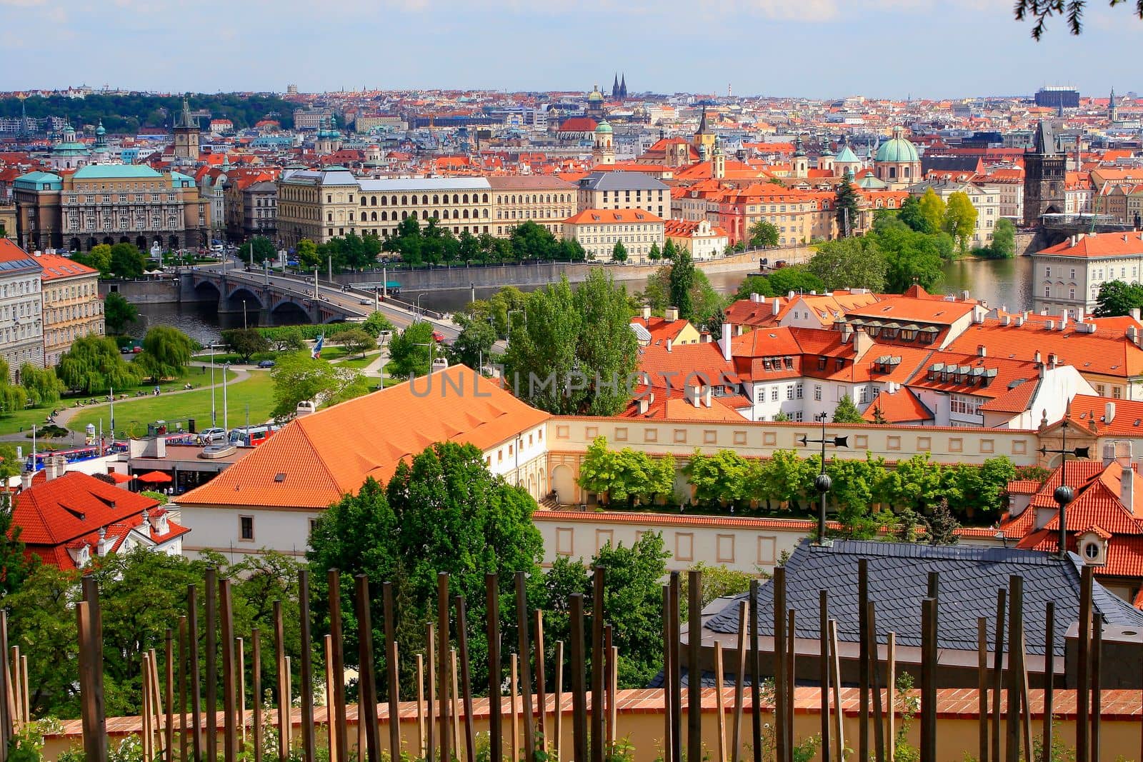 Prague medieval old town towers and domes at sunset, Czech Republic