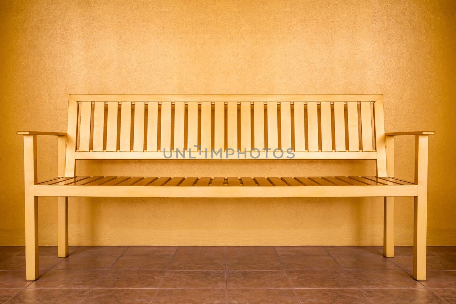 Blank Gold color Bench in golden room.