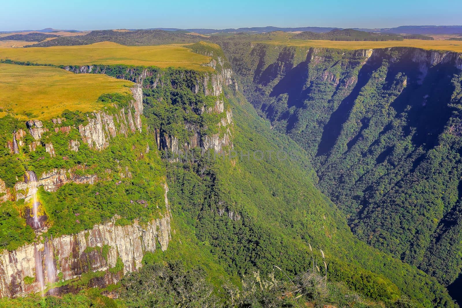 Canyon Fortaleza and jungle valley at sunny day, Rio Grande do Sul, Southern Brazil