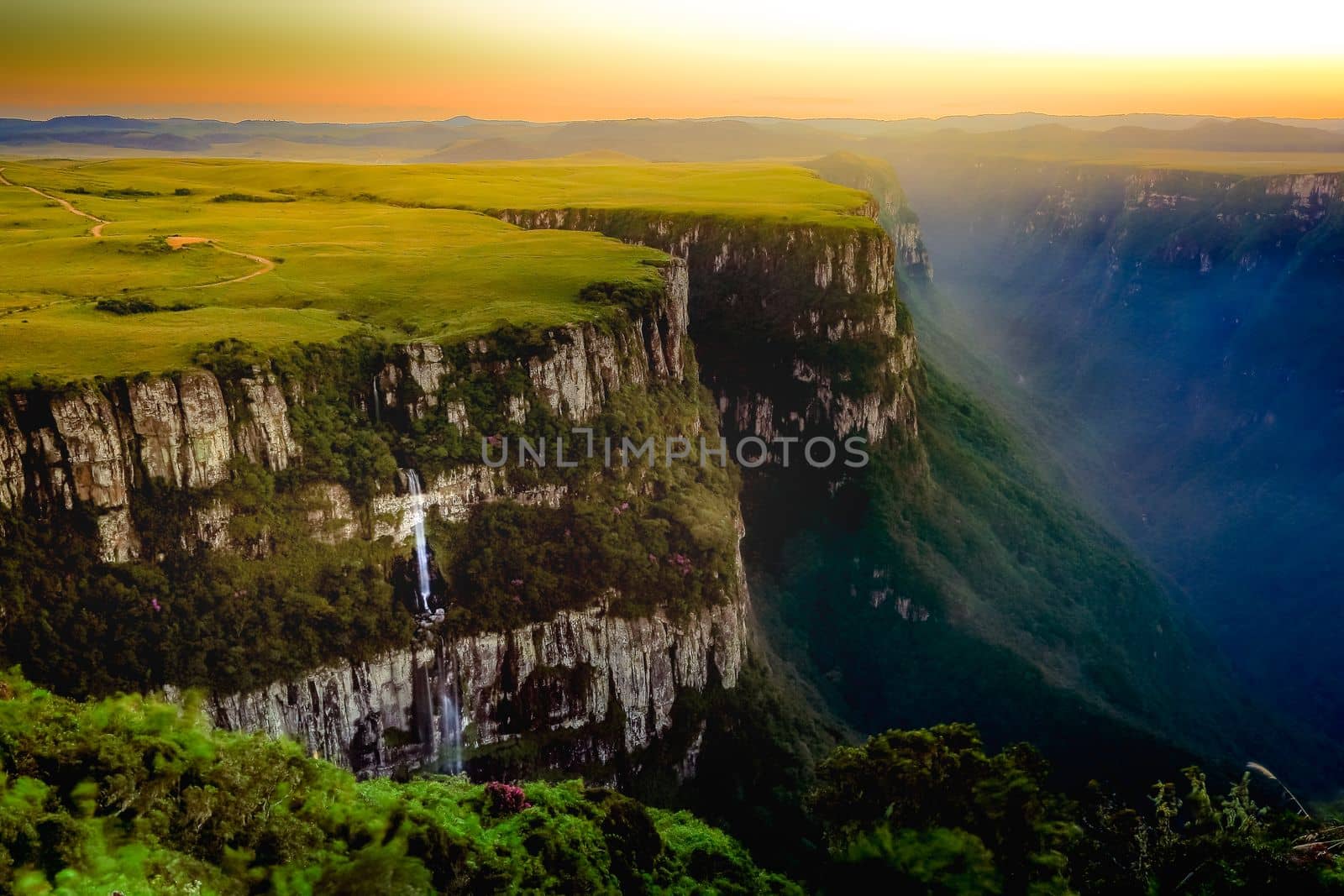 Canyon Fortaleza and jungle valley at sunny day, Rio Grande do Sul, Southern Brazil
