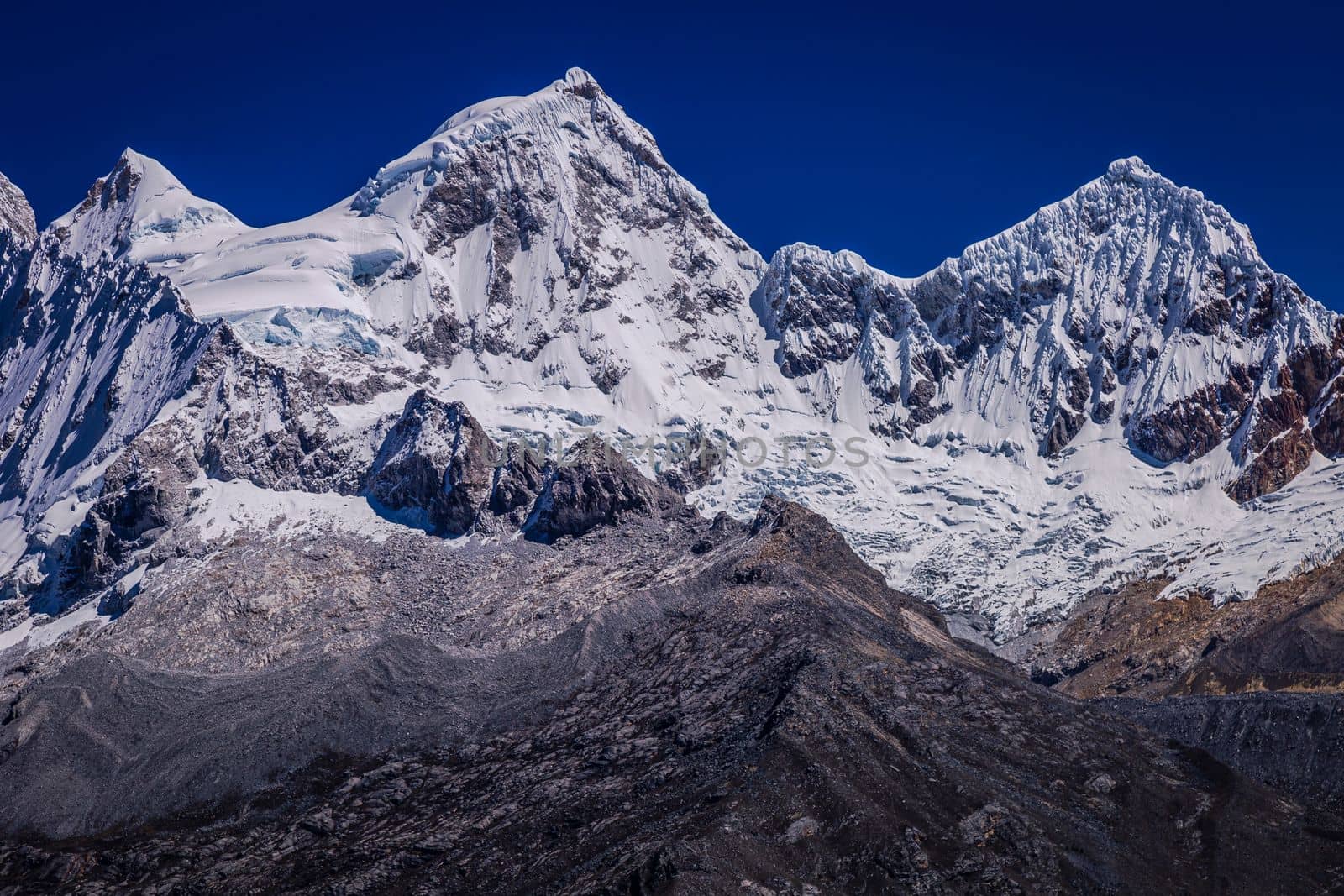 Huascaran Mountain massif in Cordillera Blanca, snowcapped Andes, Ancash, Peru, South America