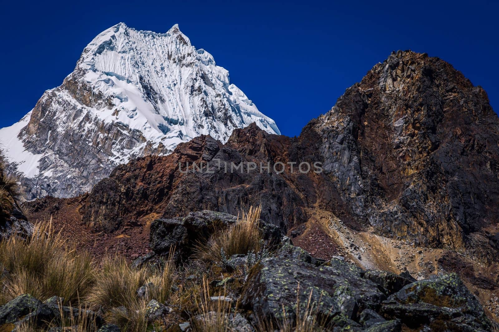 Huascaran Mountain massif in Cordillera Blanca, snowcapped Andes, Ancash, Peru, South America