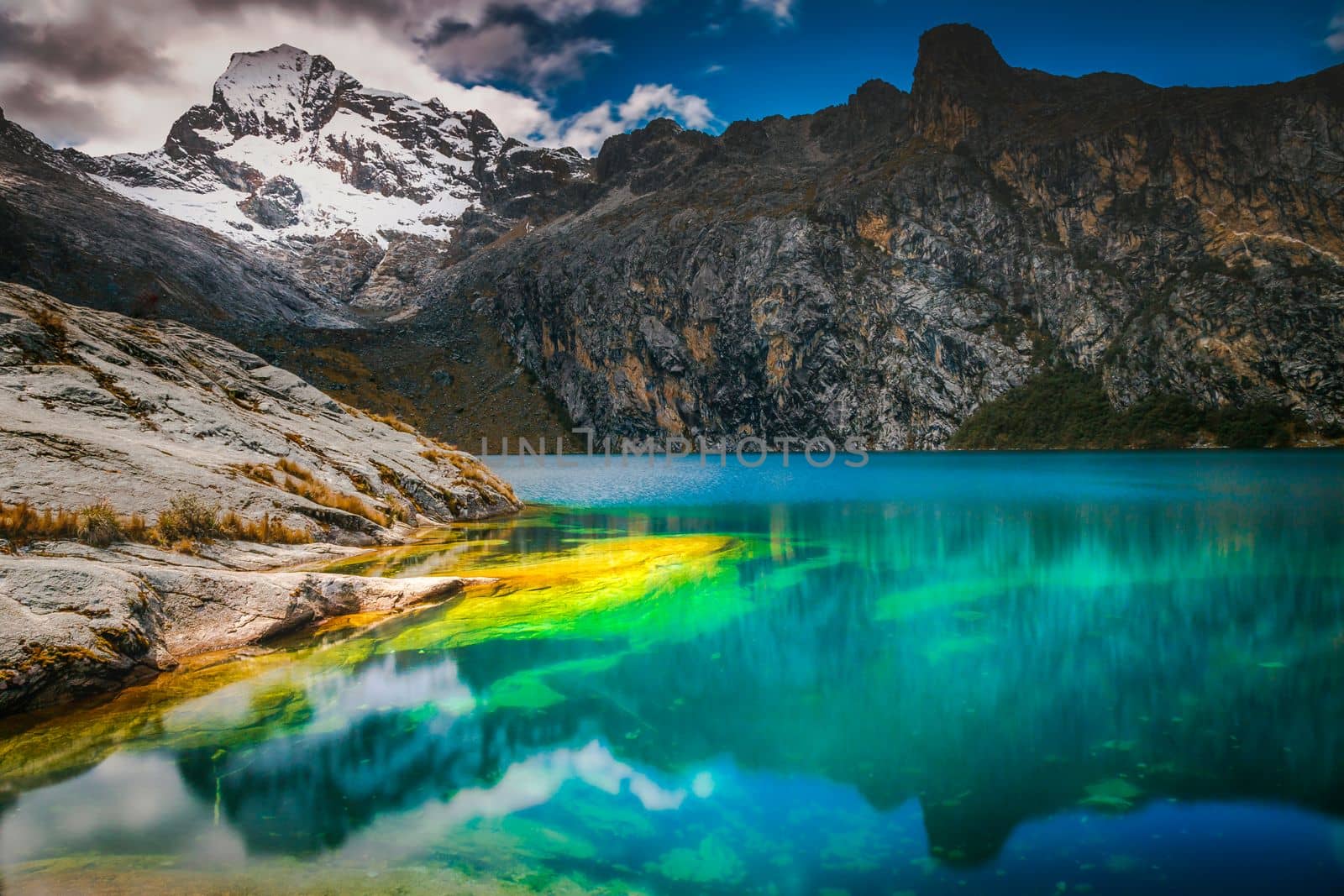 Laguna Churup and Cordillera Blanca, long exposure, Ancash Andes, Peru