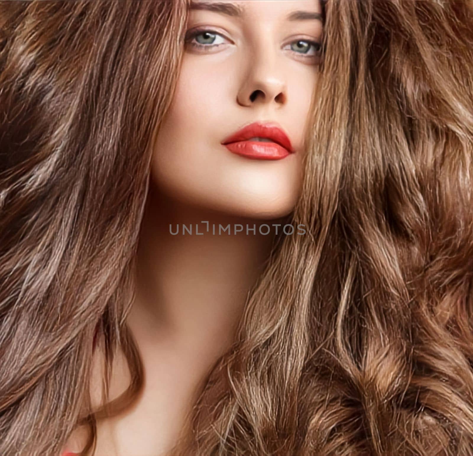 Hairstyle, beauty and hair care, beautiful woman with long natural brown hair, glamour portrait for hair salon and haircare by Anneleven