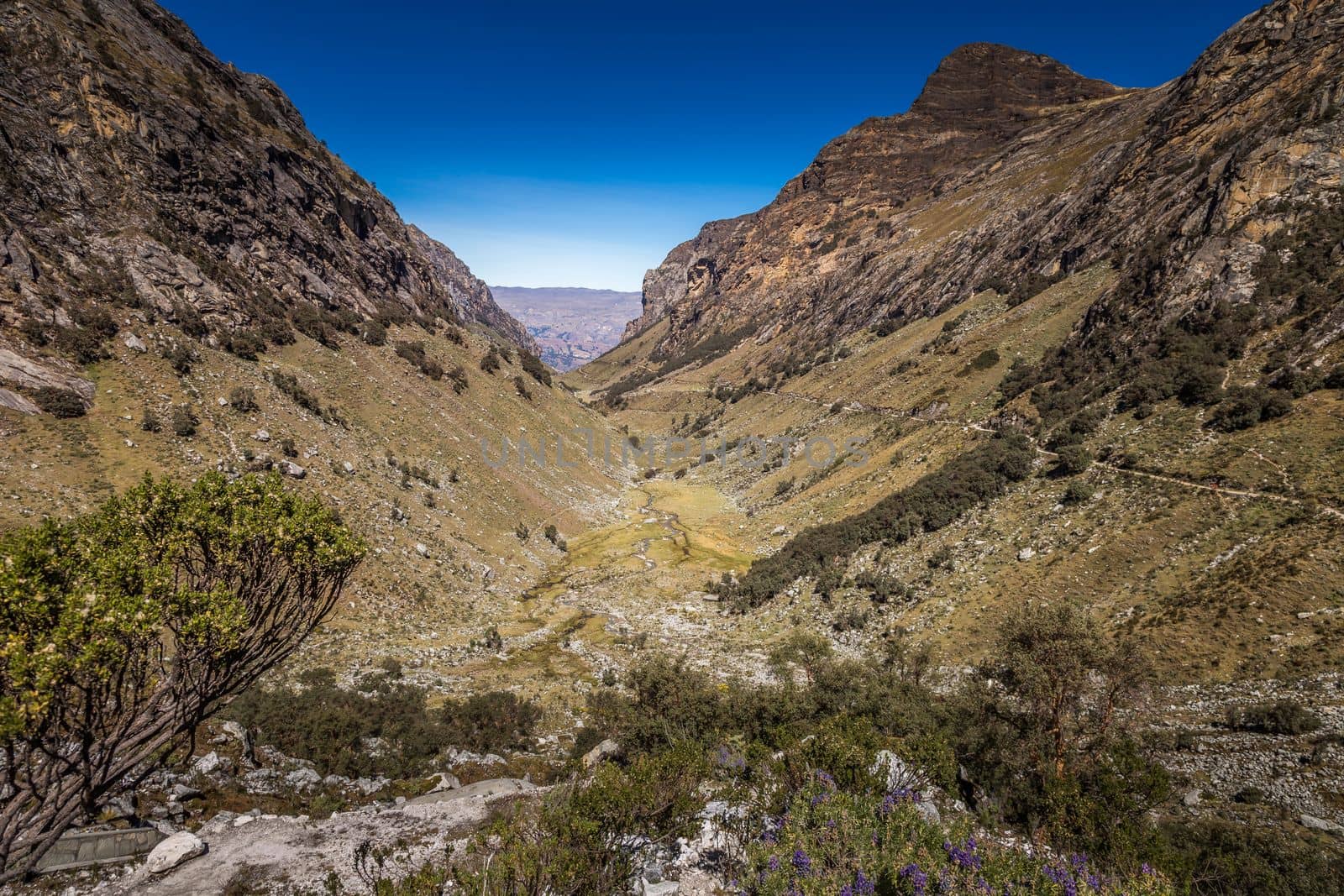 Mountain pass in Huascaran, Cordillera Blanca, snowcapped Andes, Ancash Peru