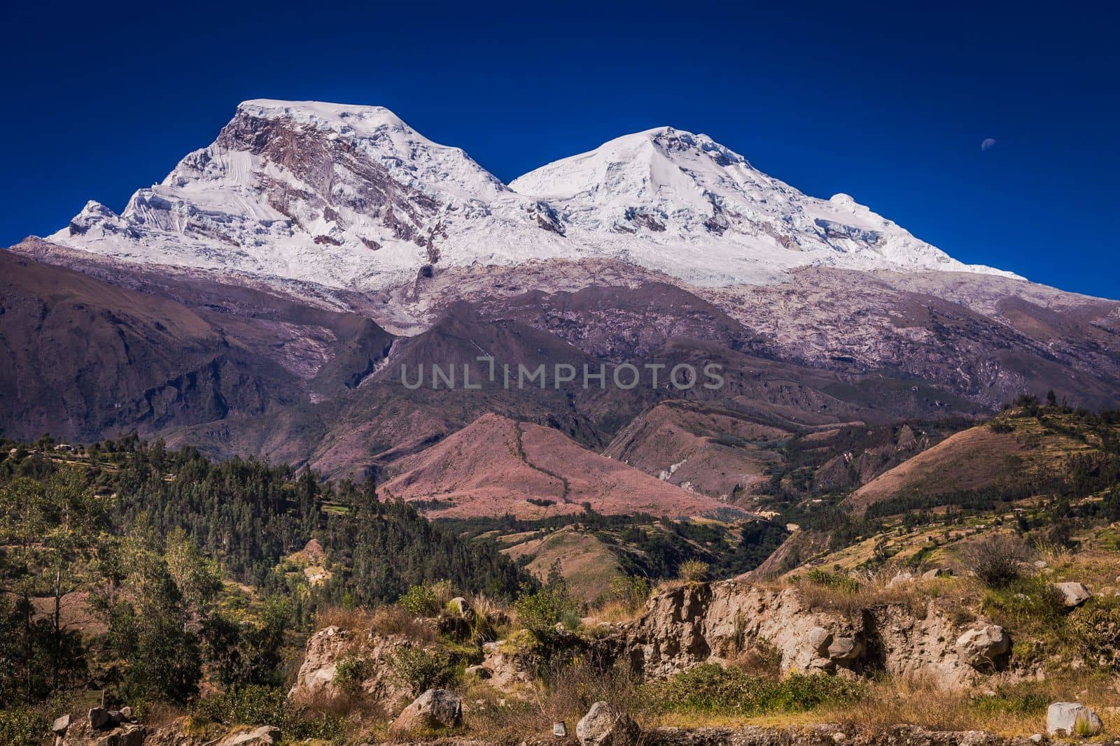 Huascaran Mountain massif in Cordillera Blanca, snowcapped Andes, Ancash, Peru, South America