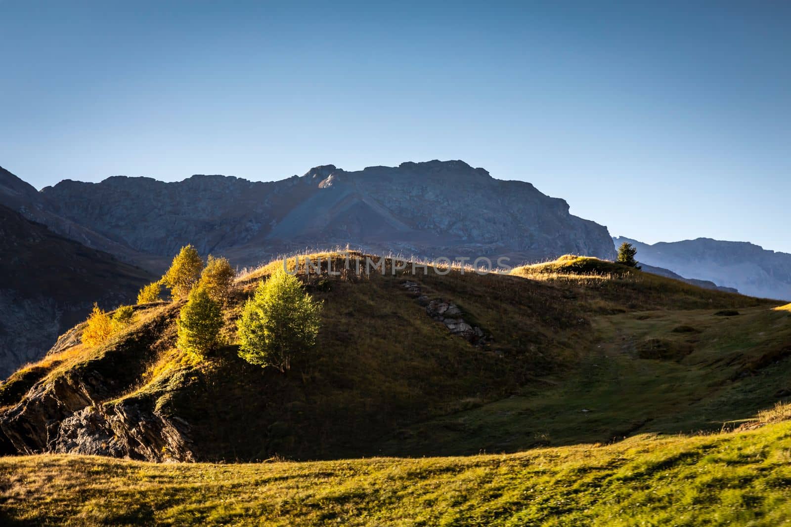 Panoramic view of Dramatic landscape, swiss alps in upper Engadine, Graubunden, Switzerland