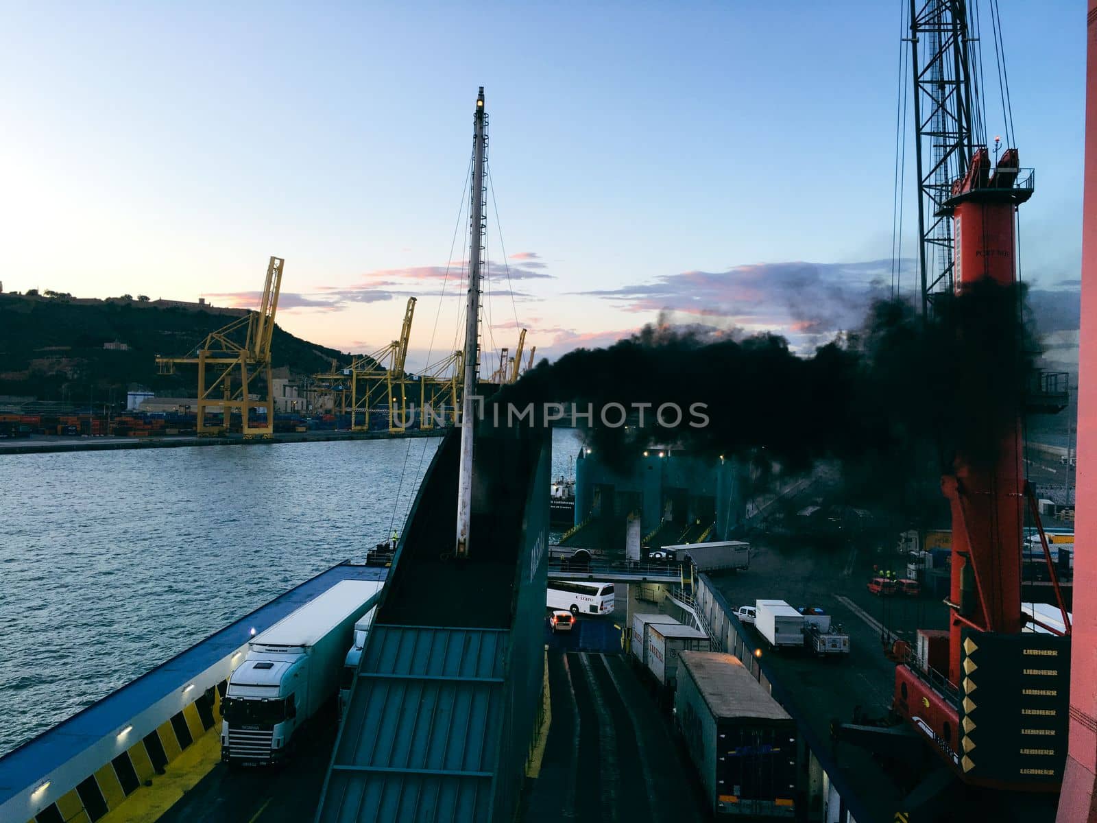 Ferry in Ibiza spain heading to barcelona with cars and passengers. High quality photo