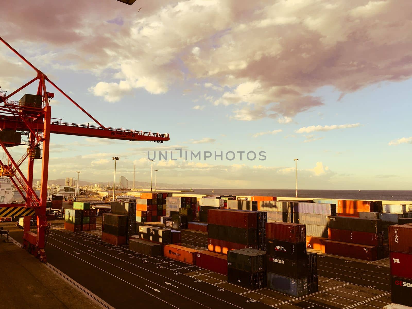 Container logistical freight cargo ships in barcelona spain europe in summer time. High quality photo