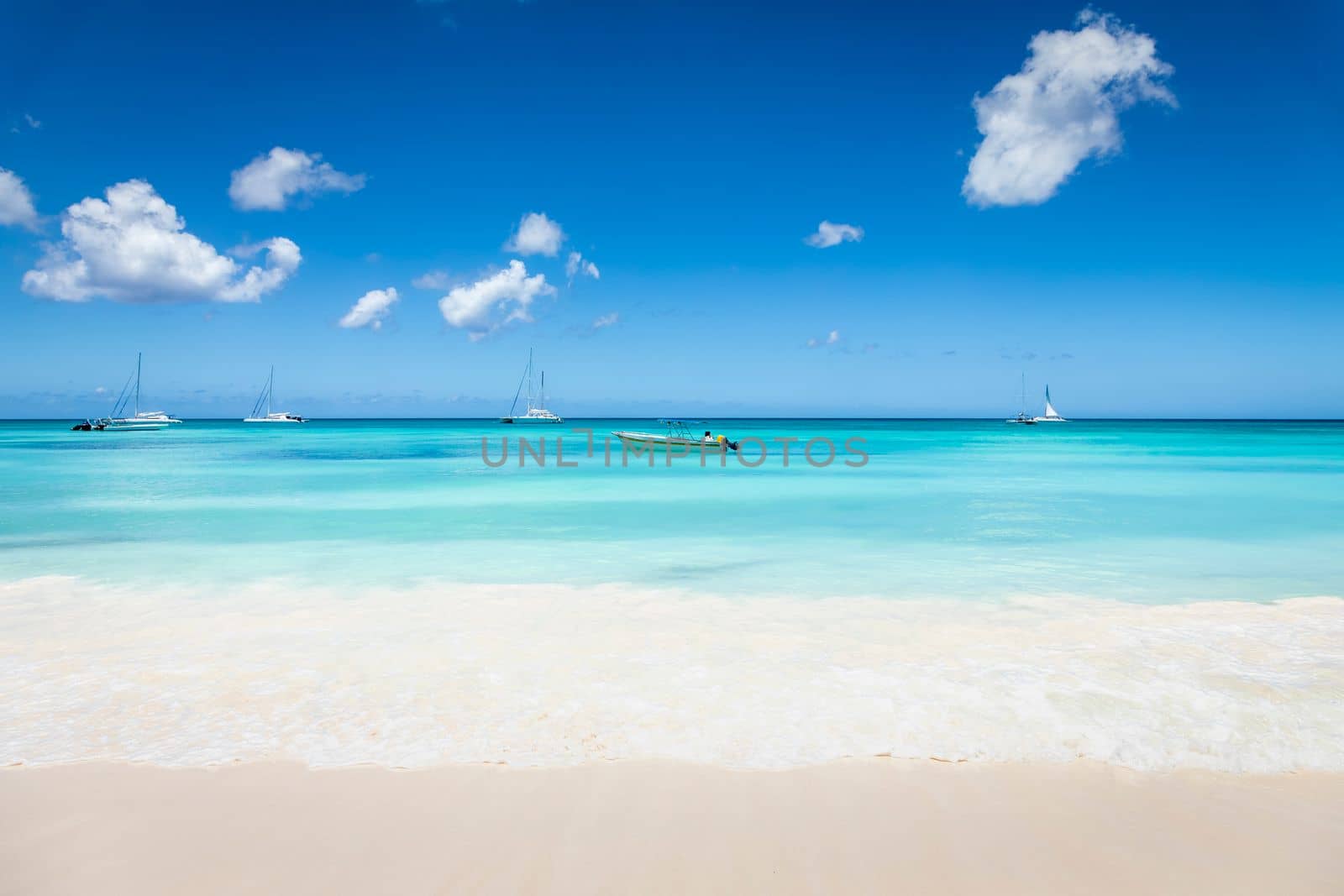 Tropical paradise, sand beach in caribbean Saona Island, Punta Cana, Dominican by positivetravelart