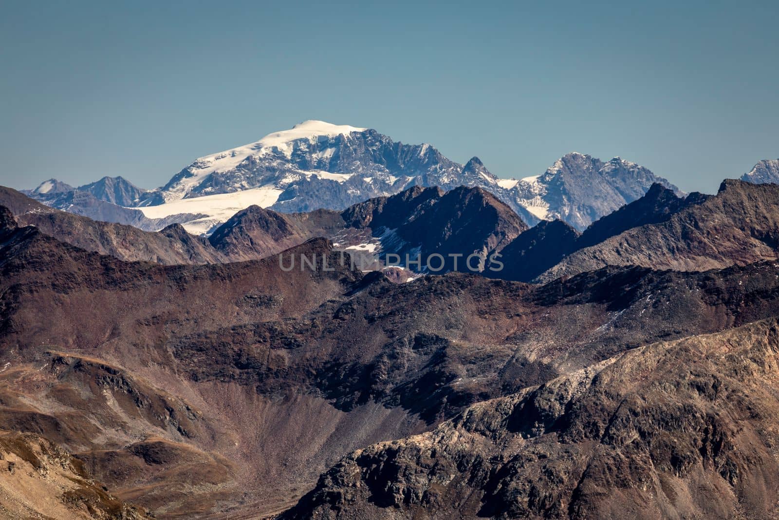 Panoramic view of Dramatic landscape, swiss alps in upper Engadine, Graubunden, Switzerland