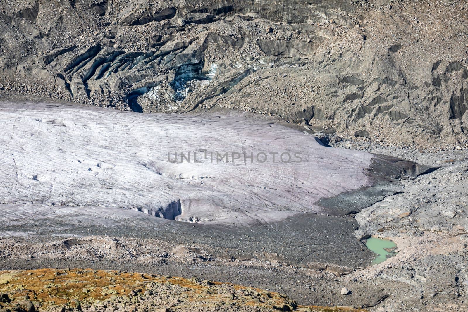 Close-up of Morteratsch glacier in the Bernina Masif, Swiss Alps, Engadine, Switzerland