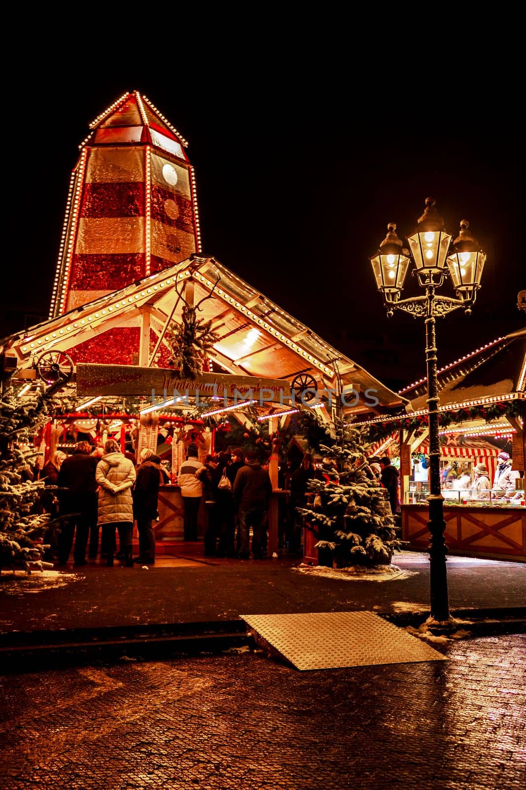 Christmas market in Bremerhaven by night in Center Central South Bremerhaven Bremen Germany.