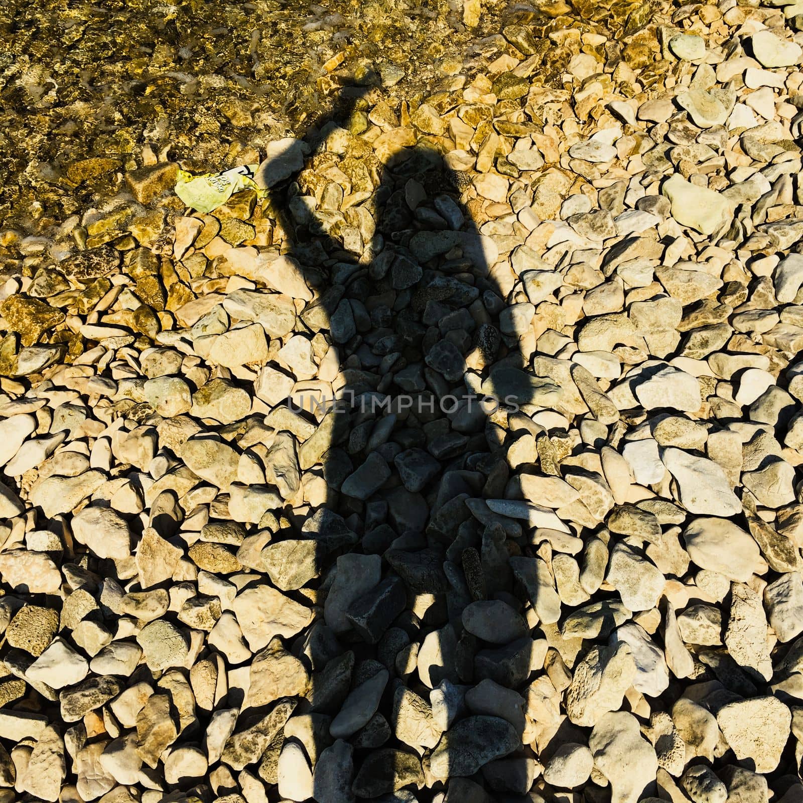 Silhouette of a girl dancing on the beach with her shadow by WeWander
