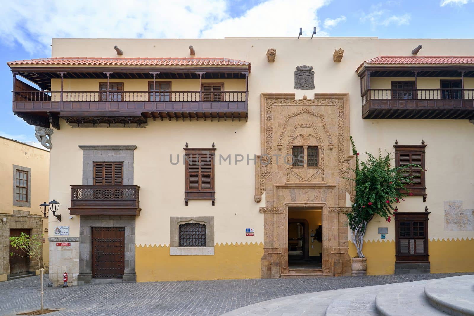 Las Palmas de Gran Canaria, Spain - September 18, 2022: Columbus House or Casa de Colon, a museum located in ornate former governor's house, visited by Columbus.