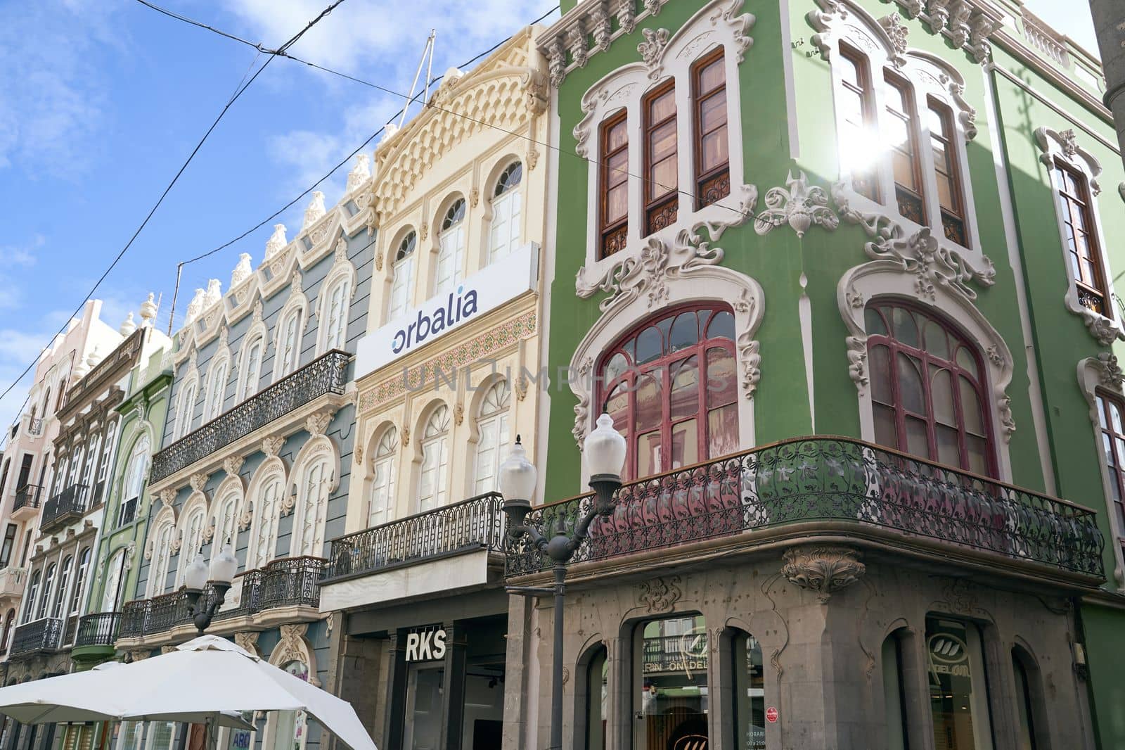 Las Palmas de Gran Canaria, Spain - September 18, 2022: Old buildings at the main shopping street Calle Triana