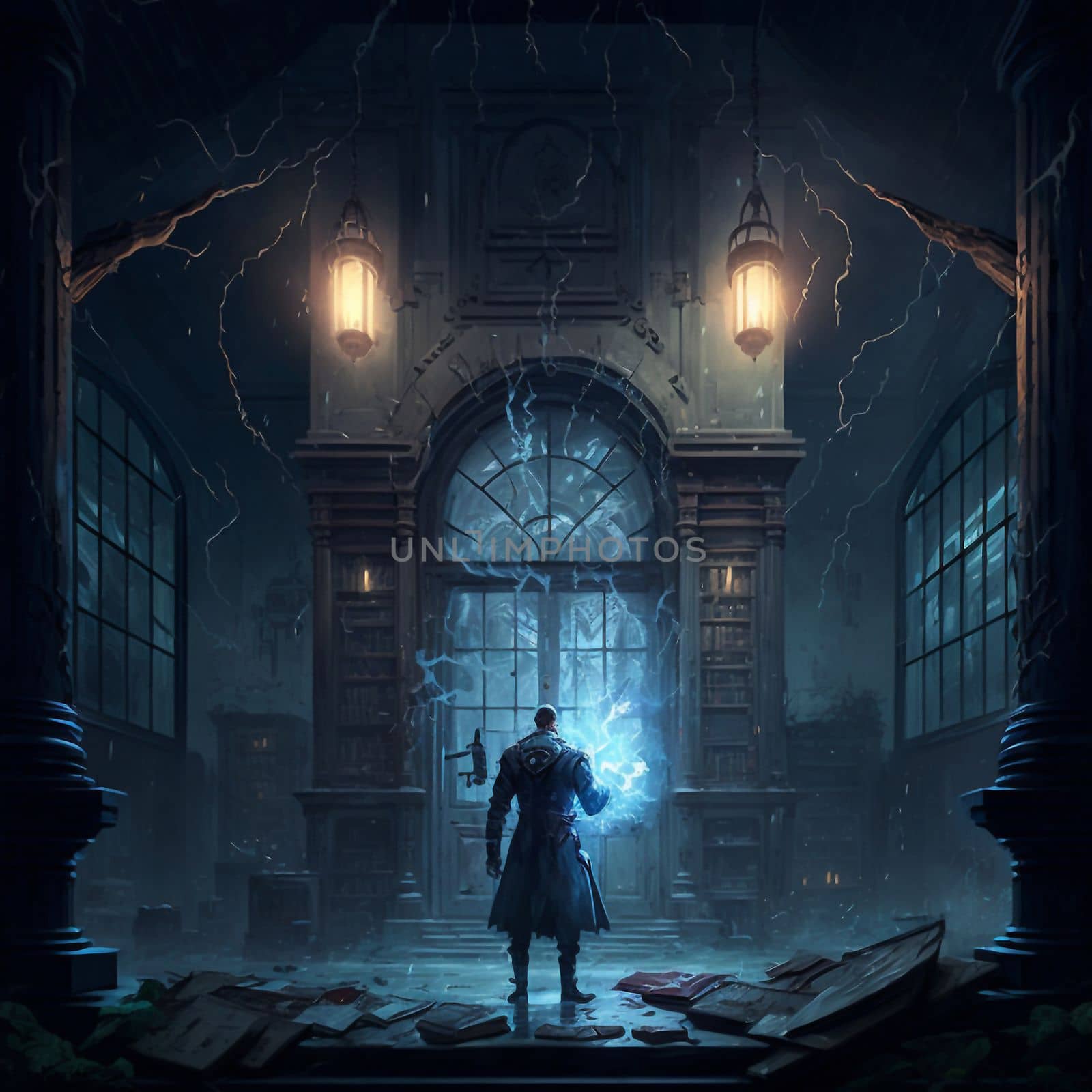 A man walking to a mysterious old castle on a stormy night by NeuroSky