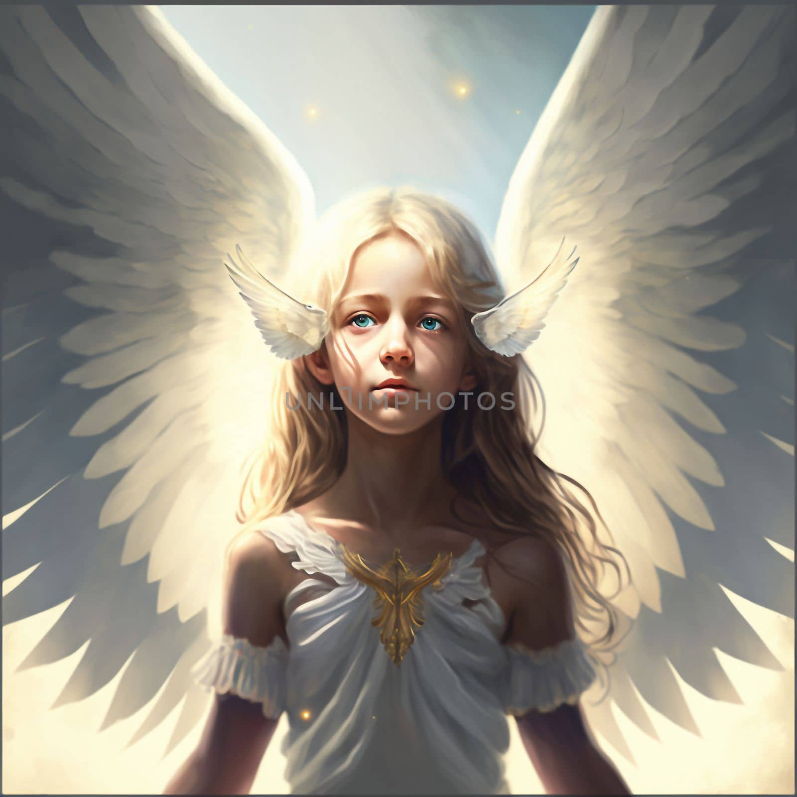 Angel girl descends from heaven. High quality illustration