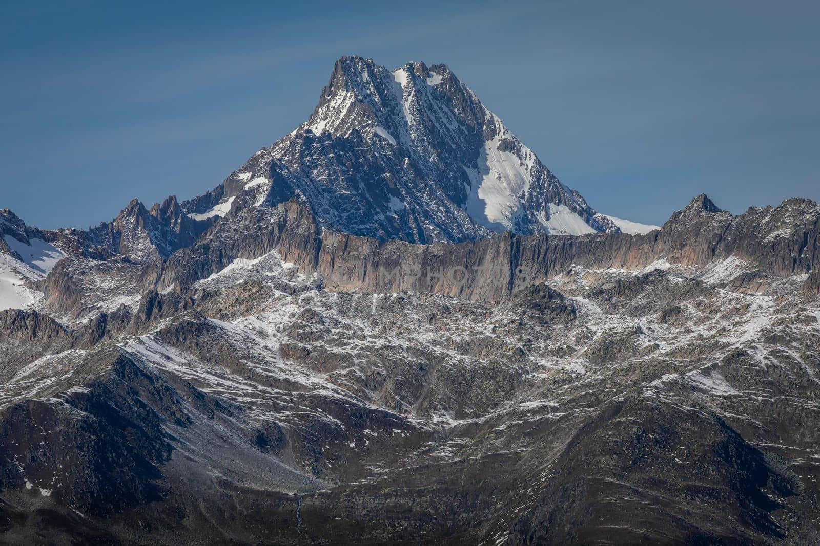 Dramatic snowcapped Bernese swiss alps seen from Nufenen Pass, Switzerland