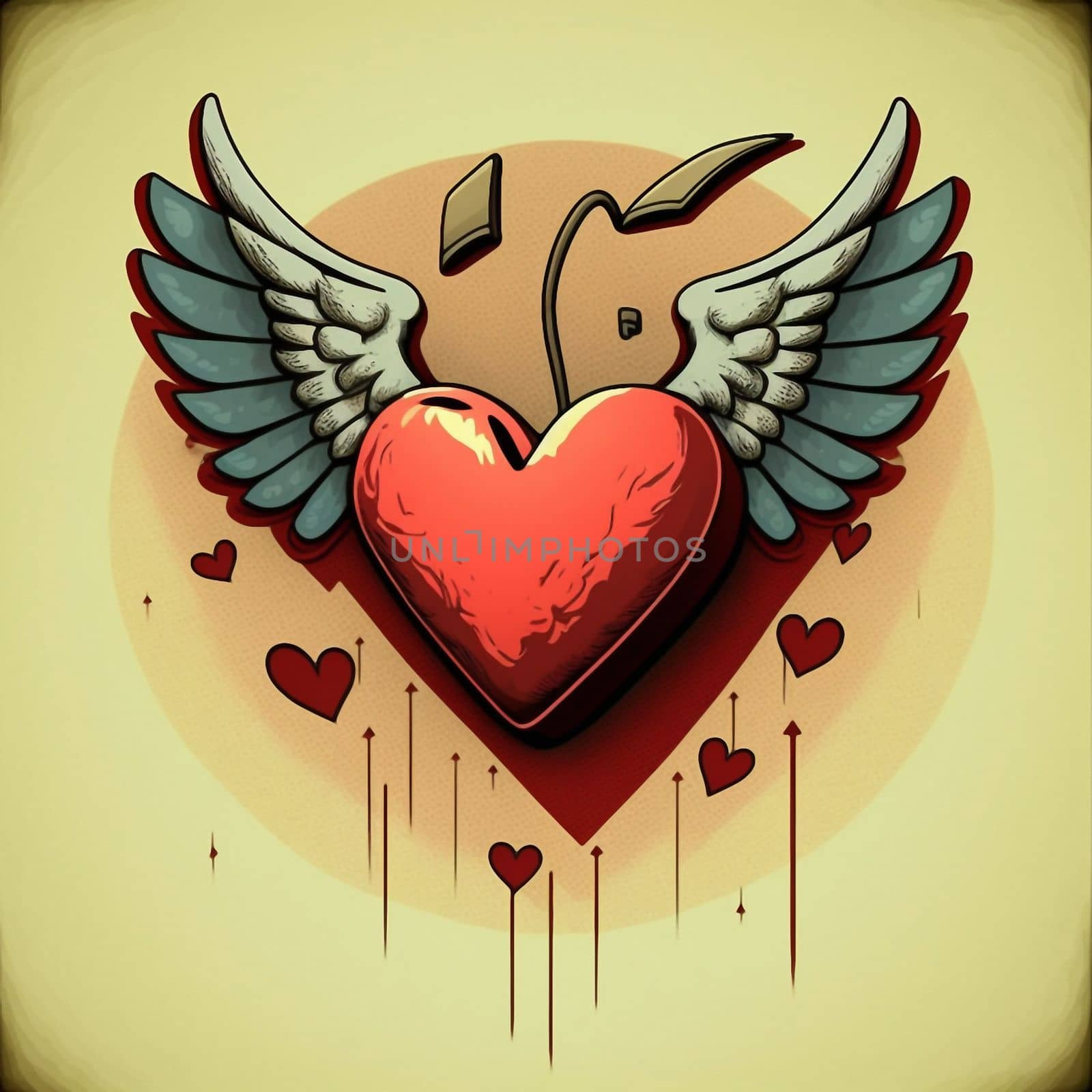 Cartoon graphic drawing of a singing heart with wings by NeuroSky