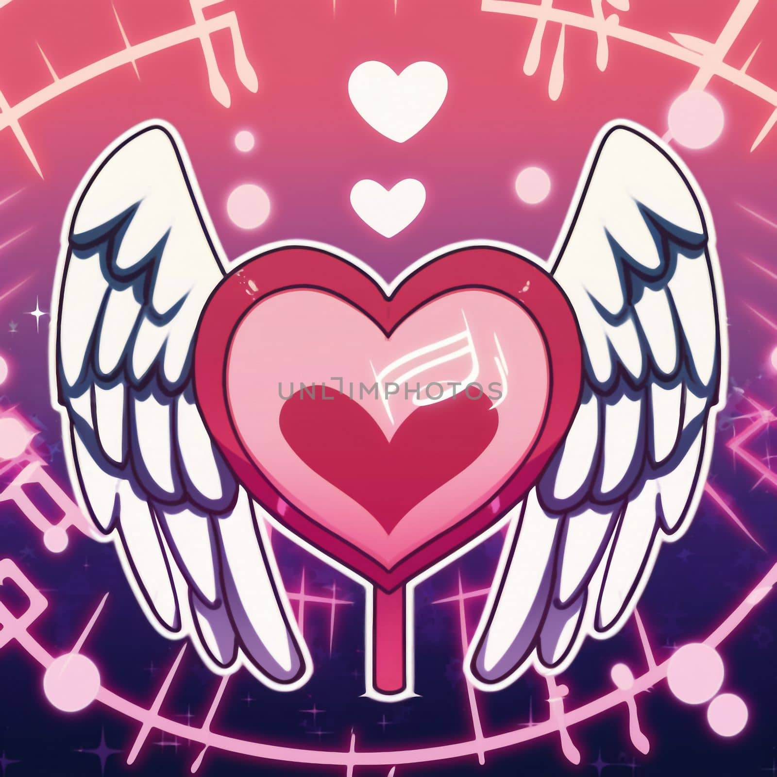 Cartoon graphic drawing of a singing heart with wings by NeuroSky