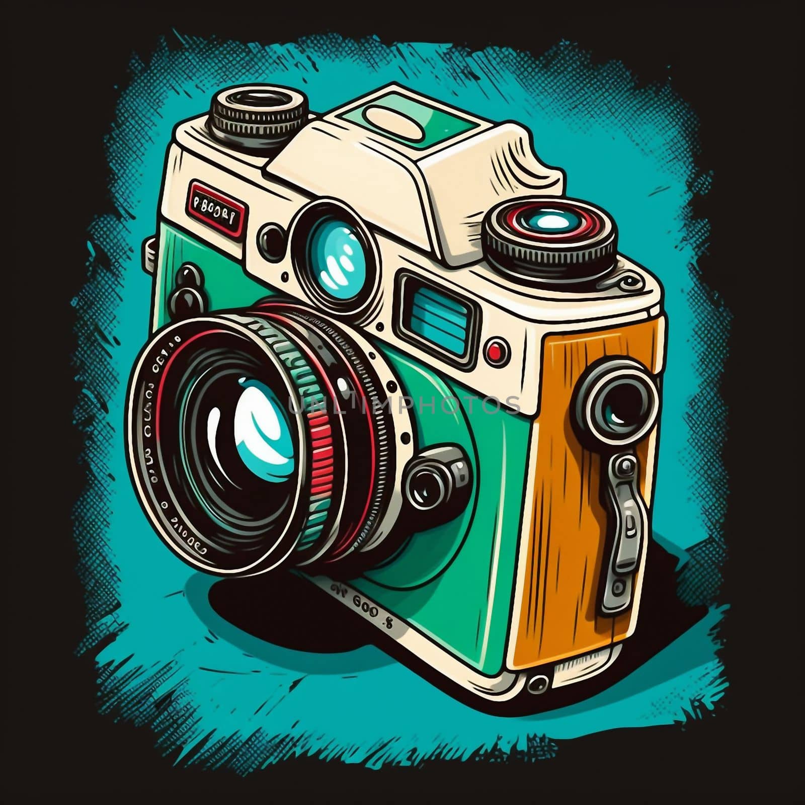 Camera cartoon graphic image colorful illustration. High quality illustration