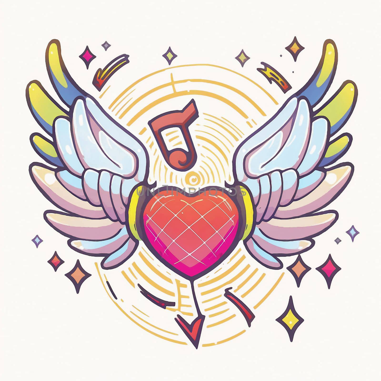 Cartoon graphic drawing of a singing heart with wings by NeuroSky