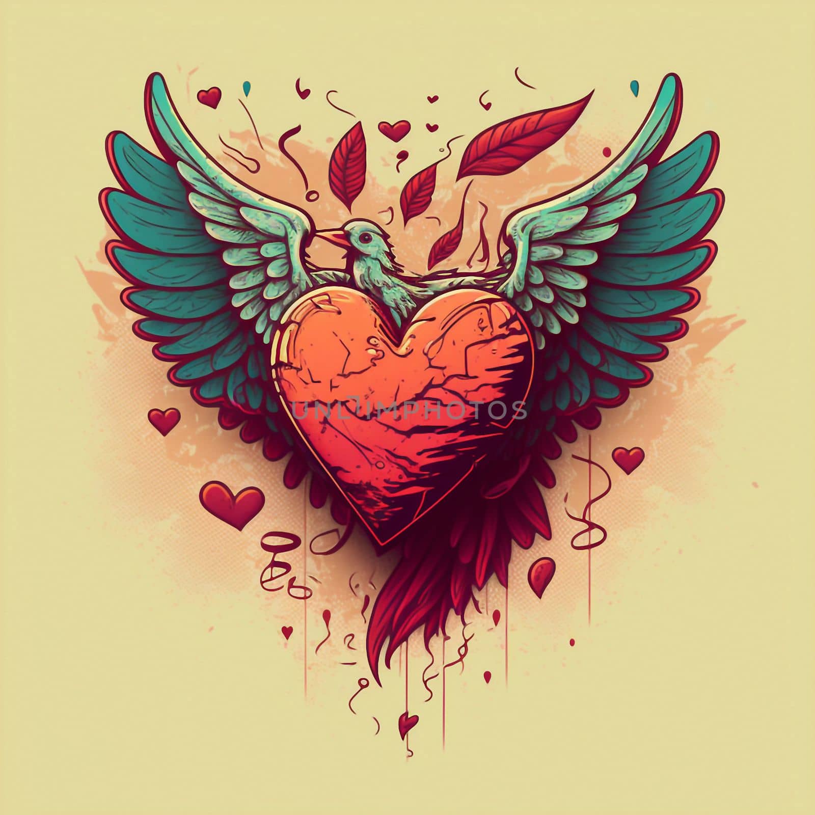 Cartoon graphic drawing of a singing heart with wings by NeuroSky