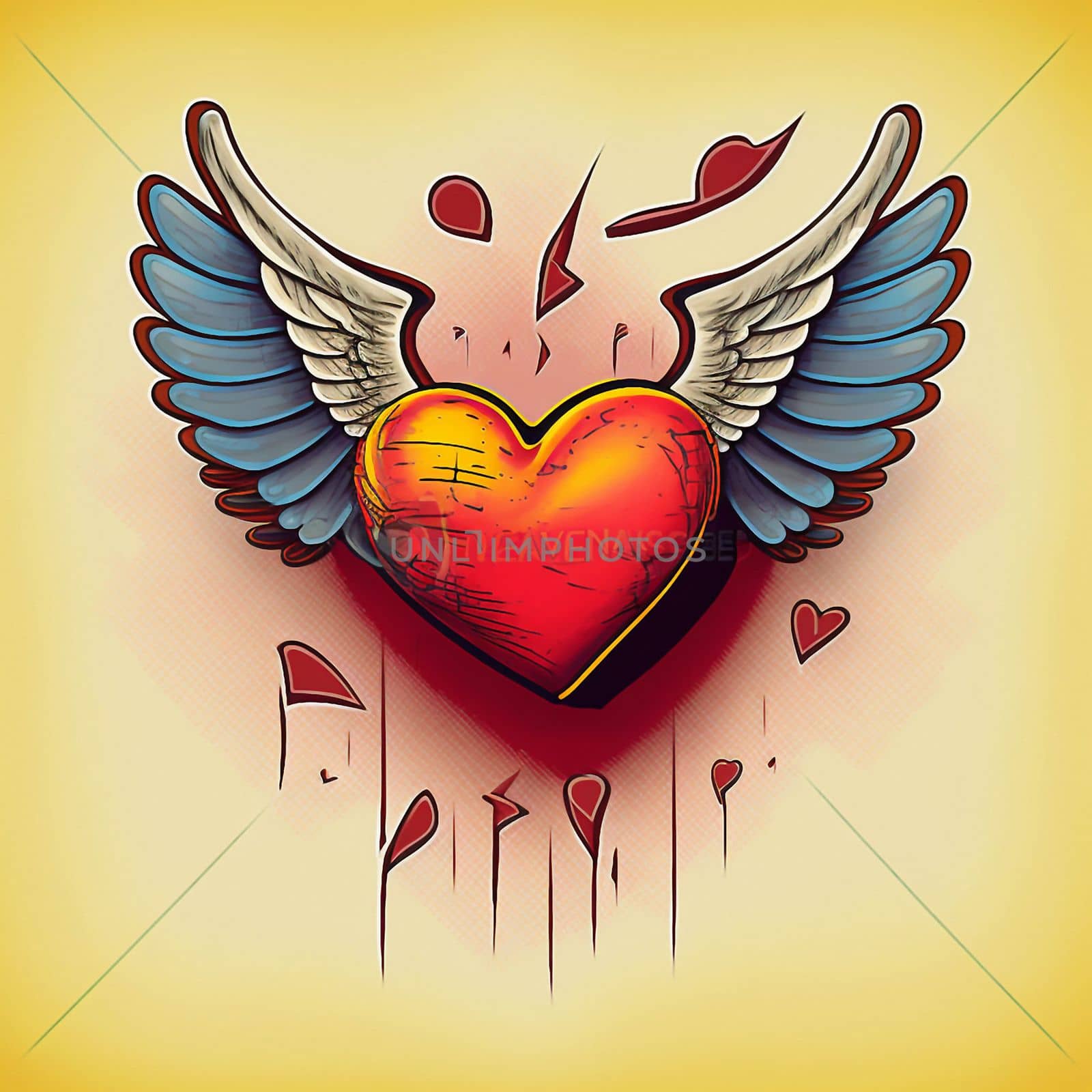 Cartoon graphic drawing of a singing heart with wings by NeuroSky