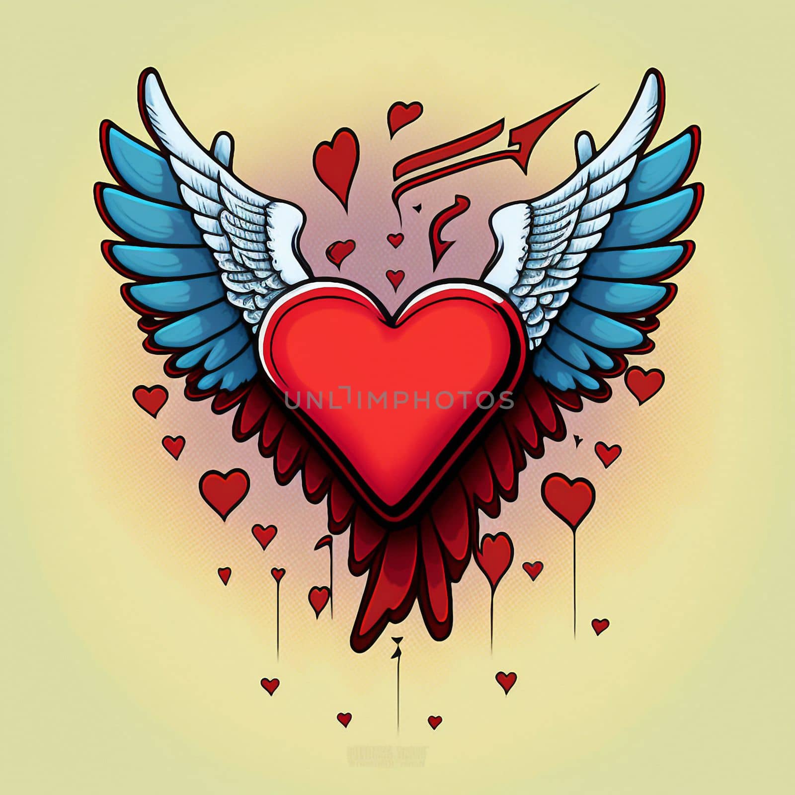 Cartoon graphic drawing of a singing heart with wings by NeuroSky