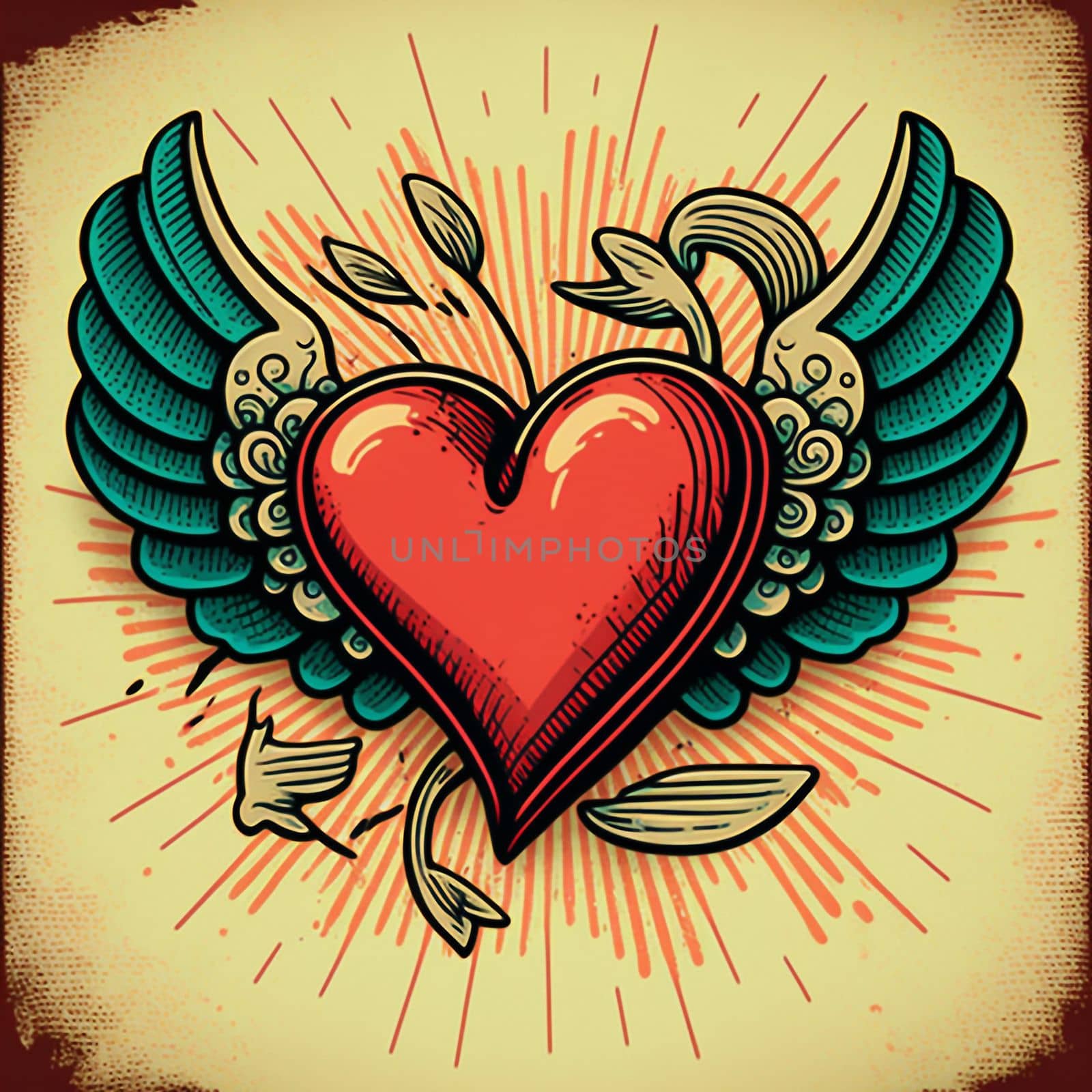 Cartoon graphic drawing of a singing heart with wings by NeuroSky