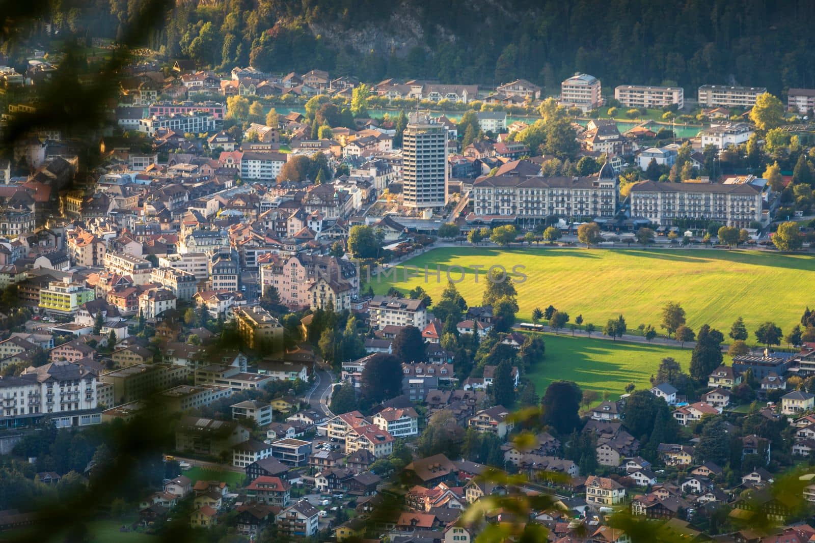 Aerial view of interlaken city in Bernese Oberland, Swiss alps