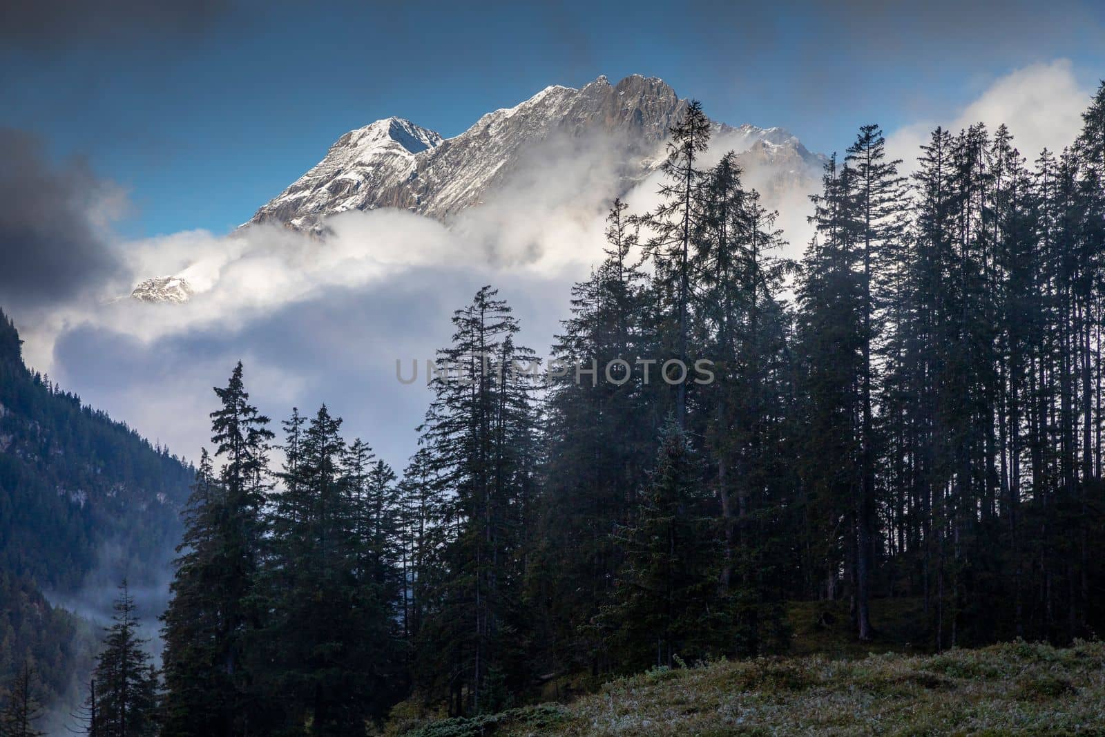 Panoramic view of Dramatic landscape, swiss alps in upper Engadine, Graubunden, Switzerland