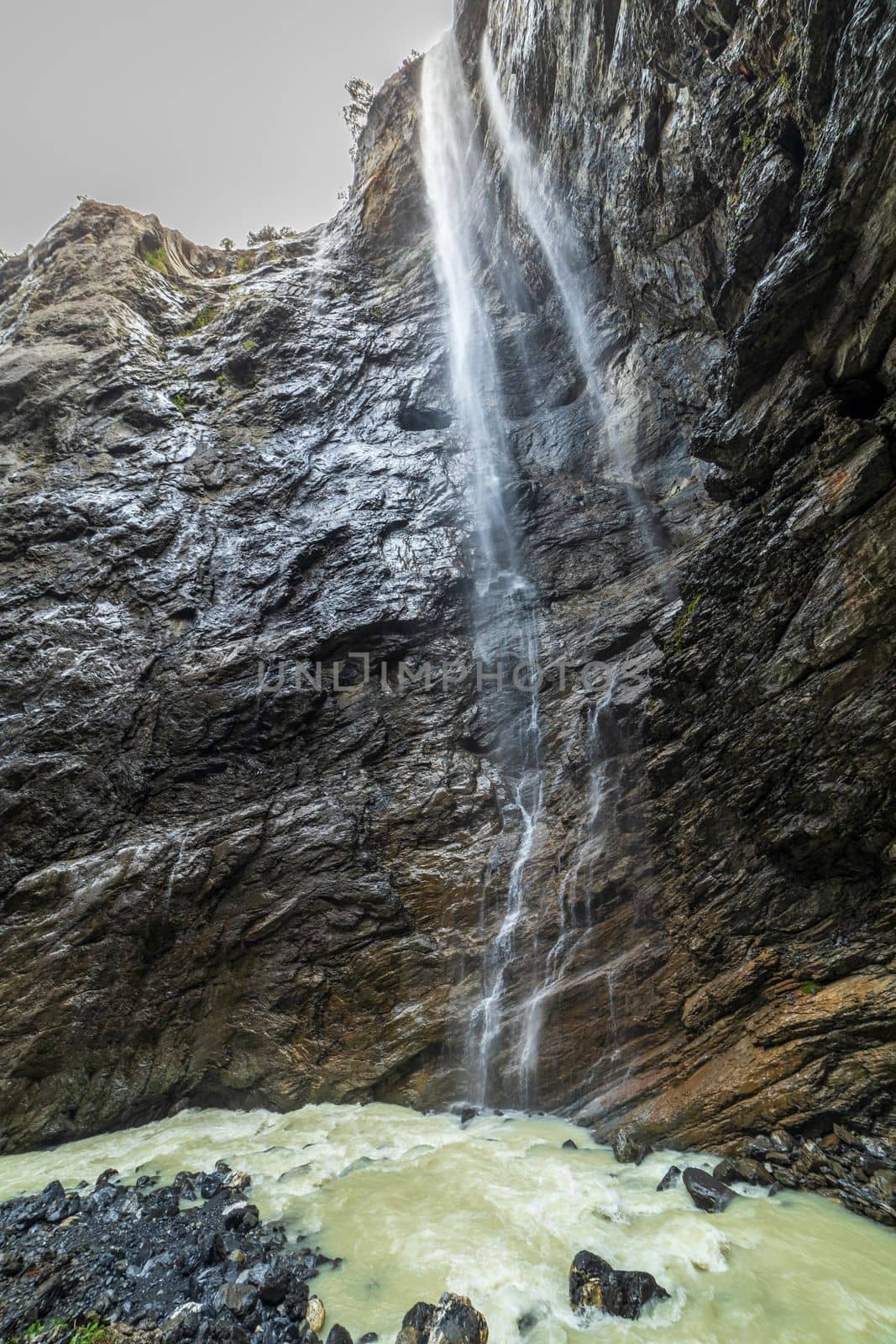 Idyllic landscape of Grindelwald glacier Gorge canyon river in Bernese Oberland at springtime , Swiss Alps, Switzerland