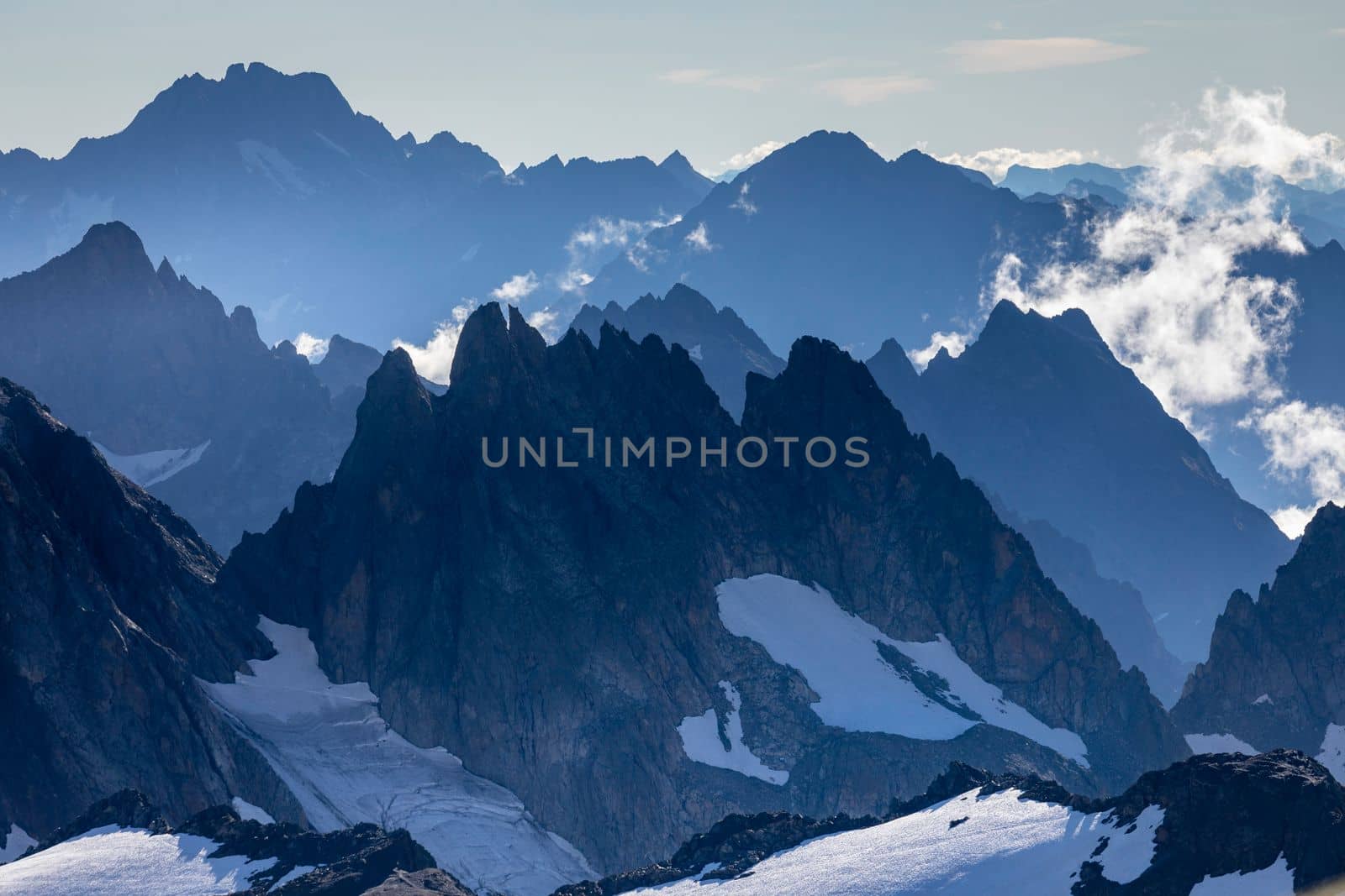View of Sustenhorn from Mt. Titlis mountain range in swiss alps at sunny day, Switzerland