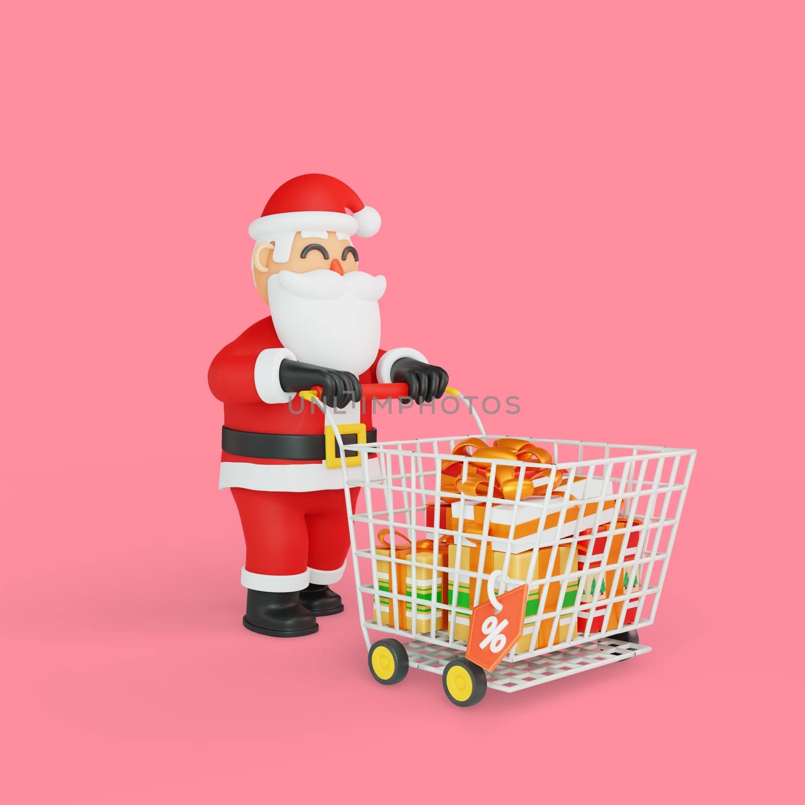 3d rendering of santa shopping for gifts on discount by Rahmat_Djayusman