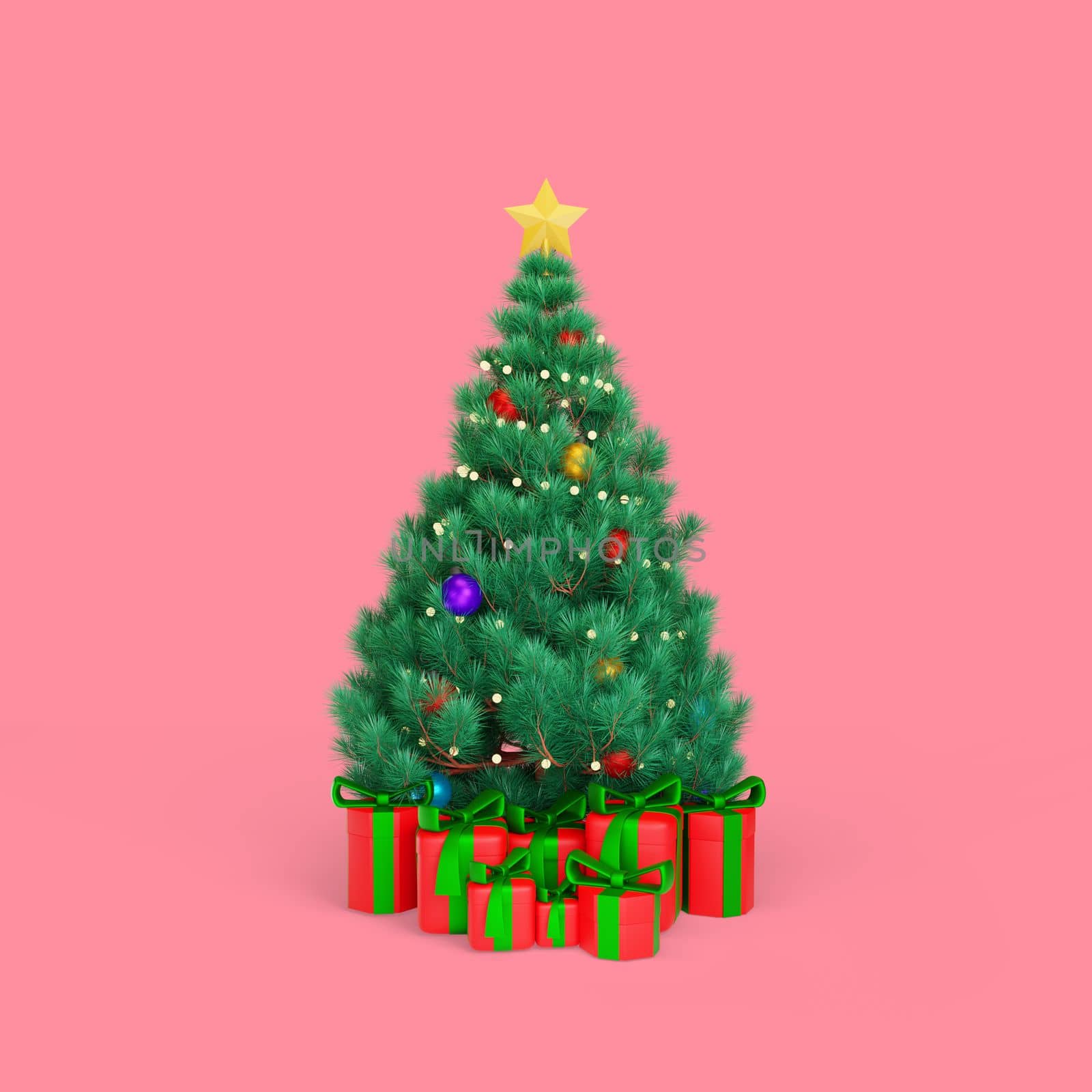 3d rendering christmas tree and happy new year